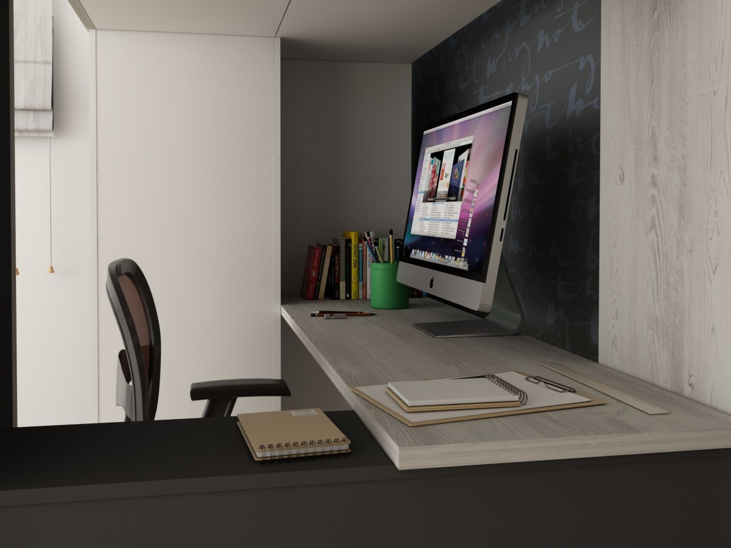 Studio Loftseng med Skrivebord og Garderobe 90x200 - Sort/Natur