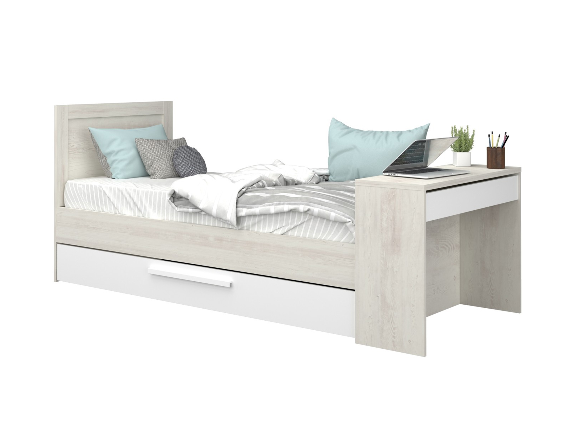 Shipley Multifunksjonell seng med skrivebord og gjesteseng 90x200 - Natur/Hvit