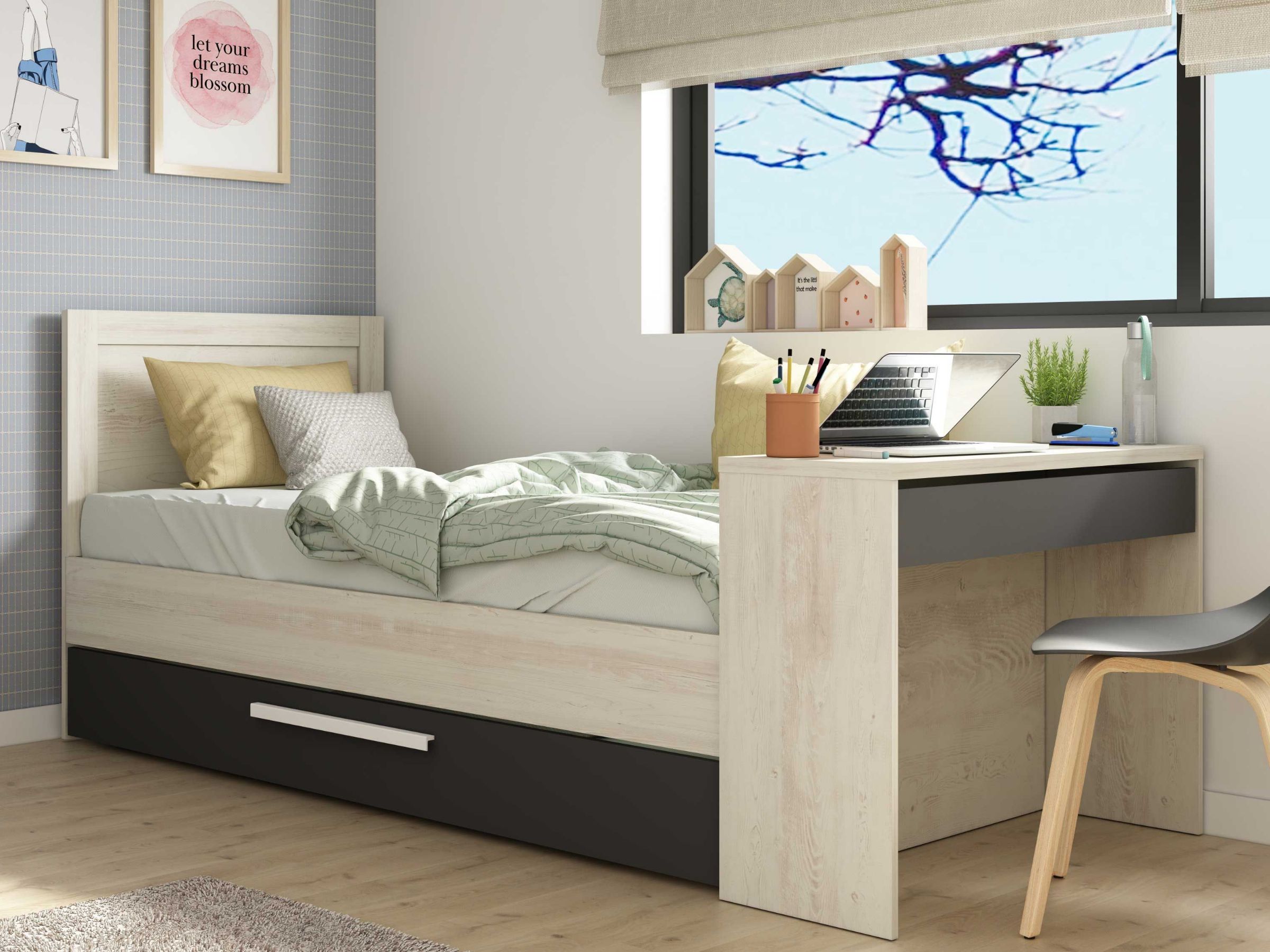 Shipley Multifunksjonell seng med skrivebord og gjesteseng 90x200 - Natur/Sort