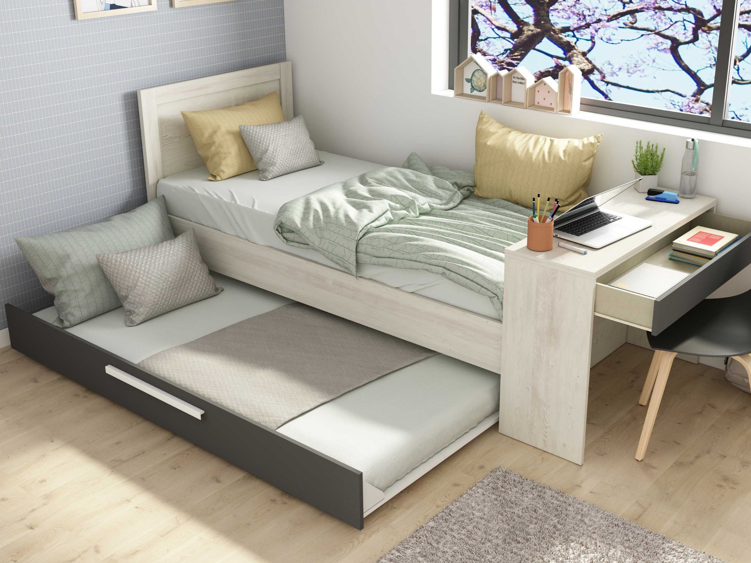 Shipley Multifunksjonell seng med skrivebord og gjesteseng 90x200 - Natur/Sort