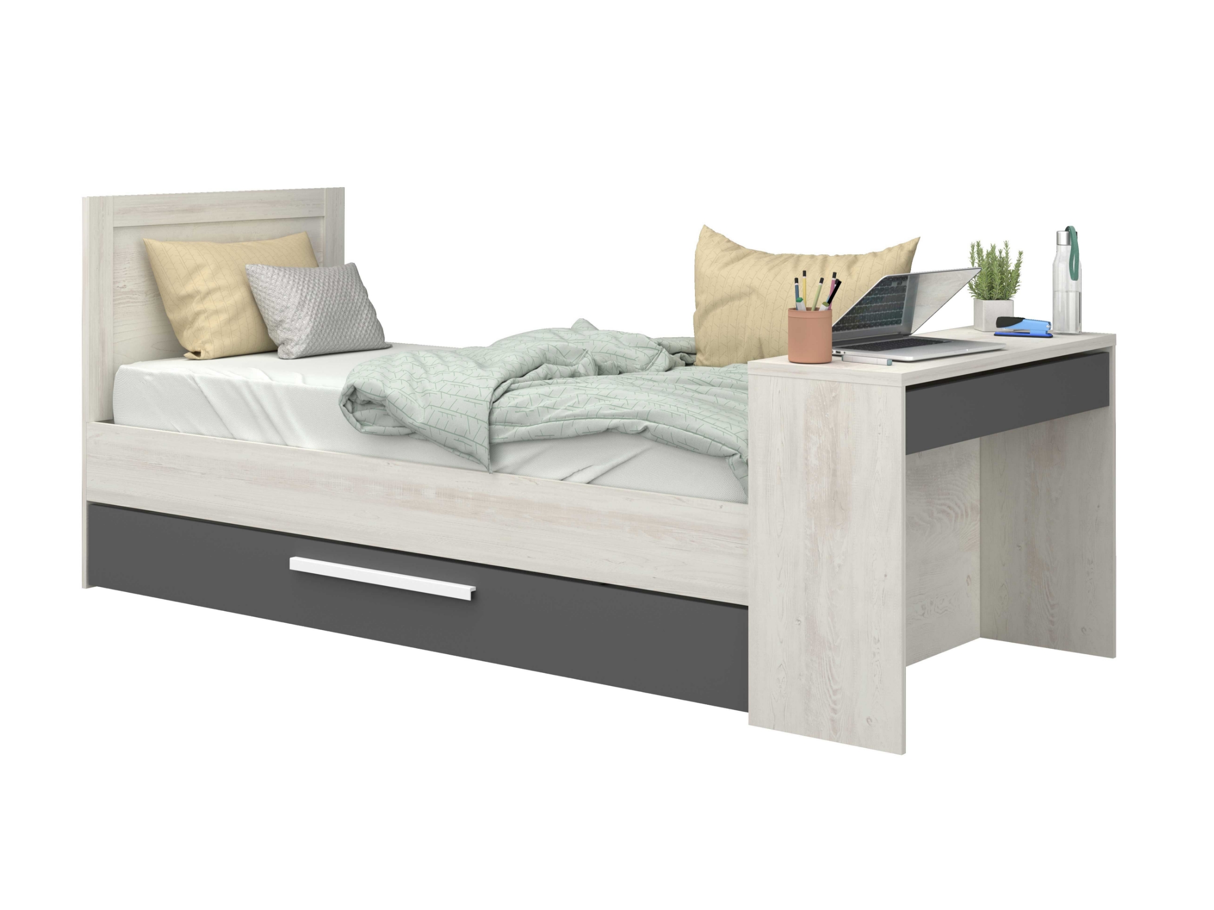 Shipley Multifunksjonell seng med skrivebord og gjesteseng 90x200 - Natur/Sort