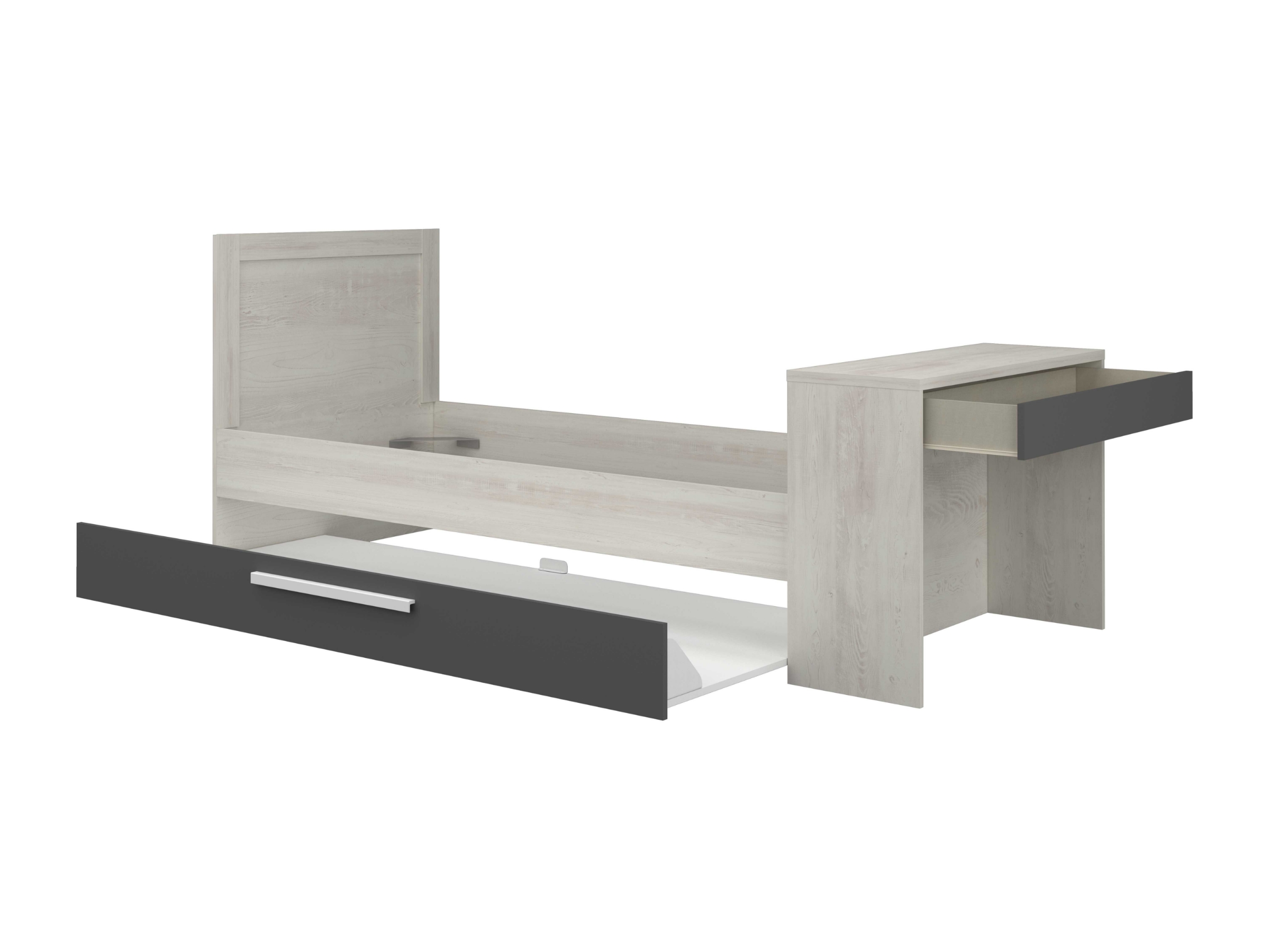 Shipley Multifunksjonell seng med skrivebord og gjesteseng 90x200 - Natur/Sort