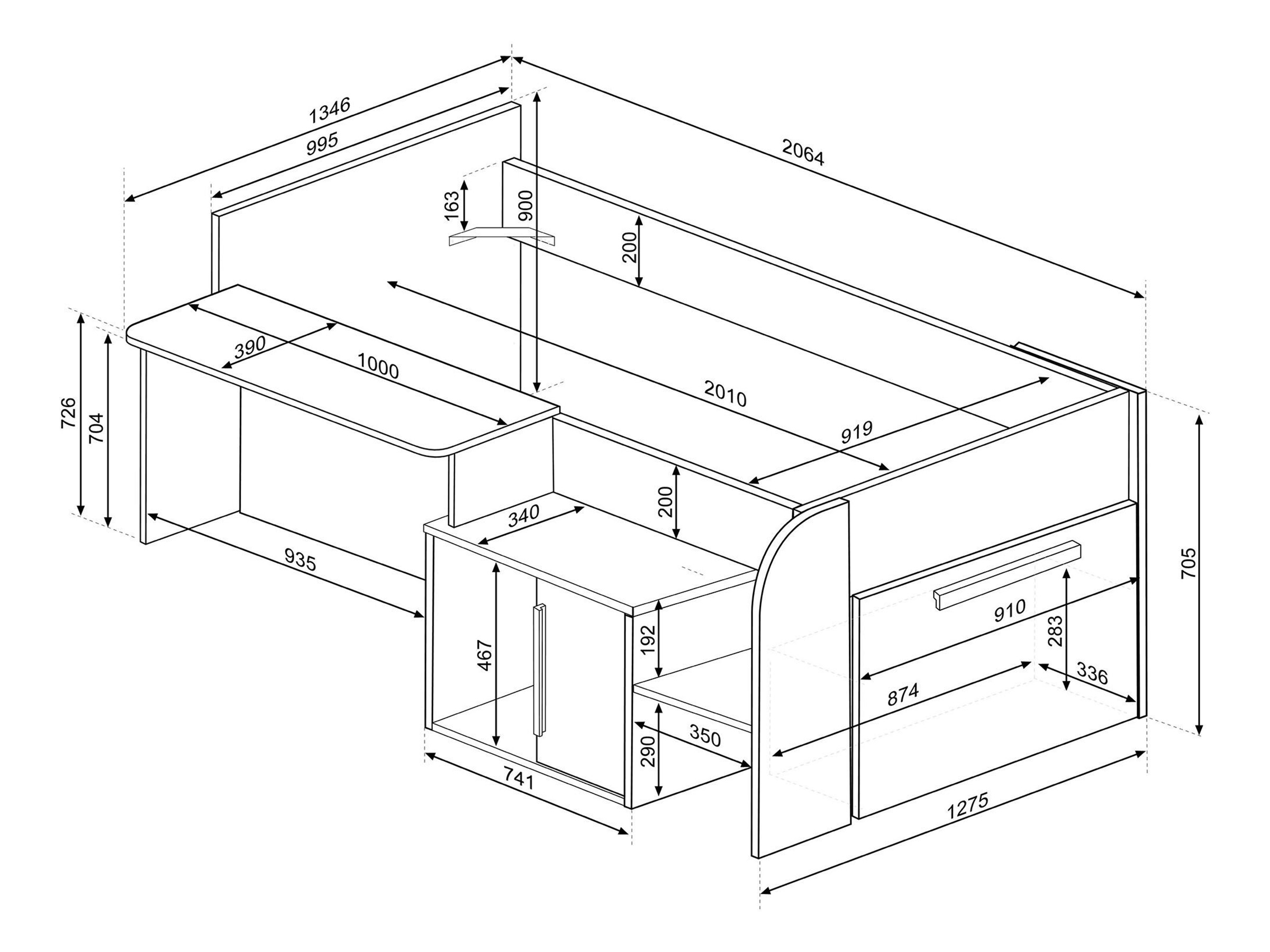 Sacha Enkeltseng med Skrivebord 90x200 - Natur/Hvit