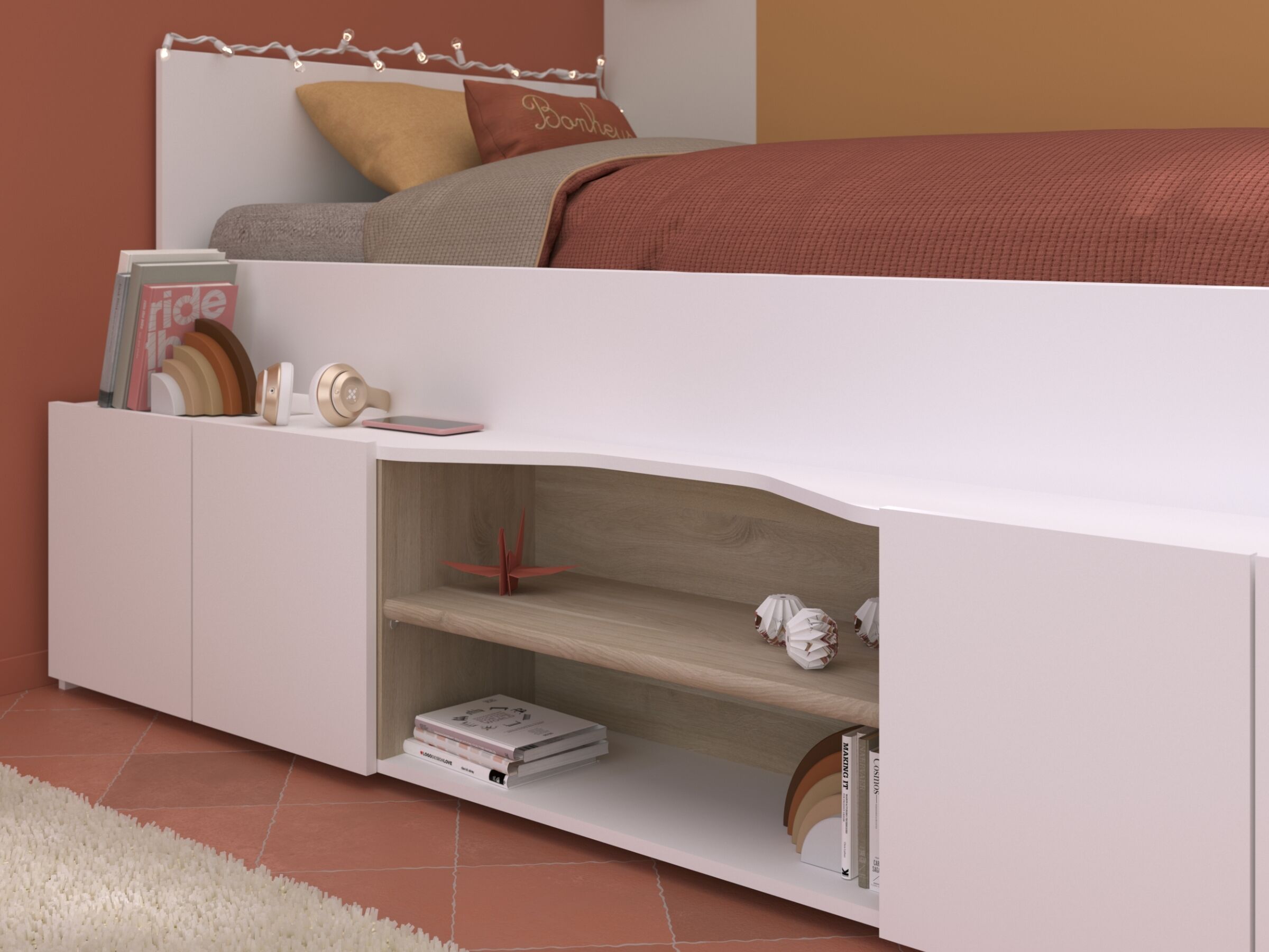 Cleo Multifunksjonell Juniorseng med Skrivebord 90x200 - Hvit/Natur