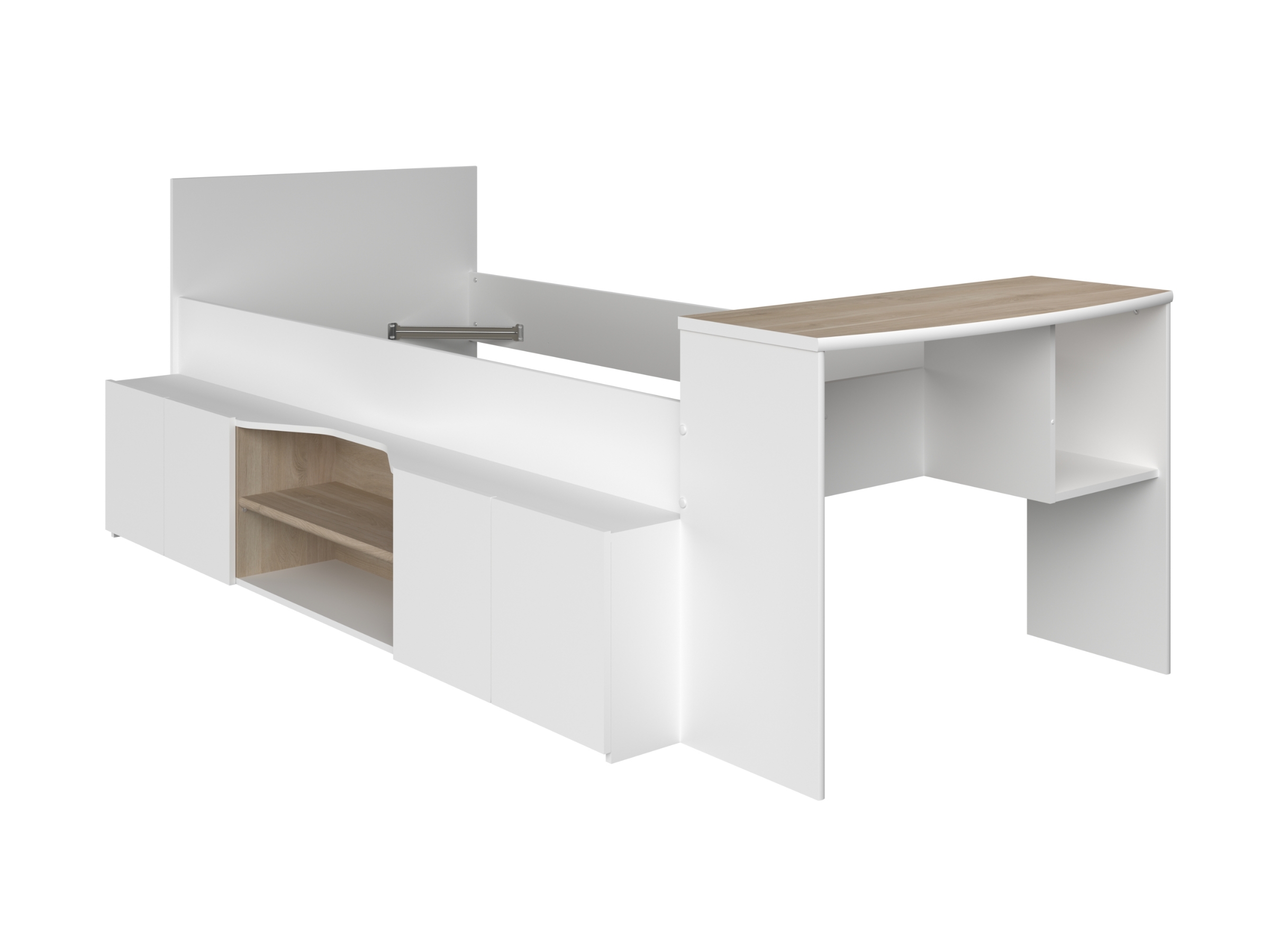 Cleo Multifunksjonell Juniorseng med Skrivebord 90x200 - Hvit/Natur
