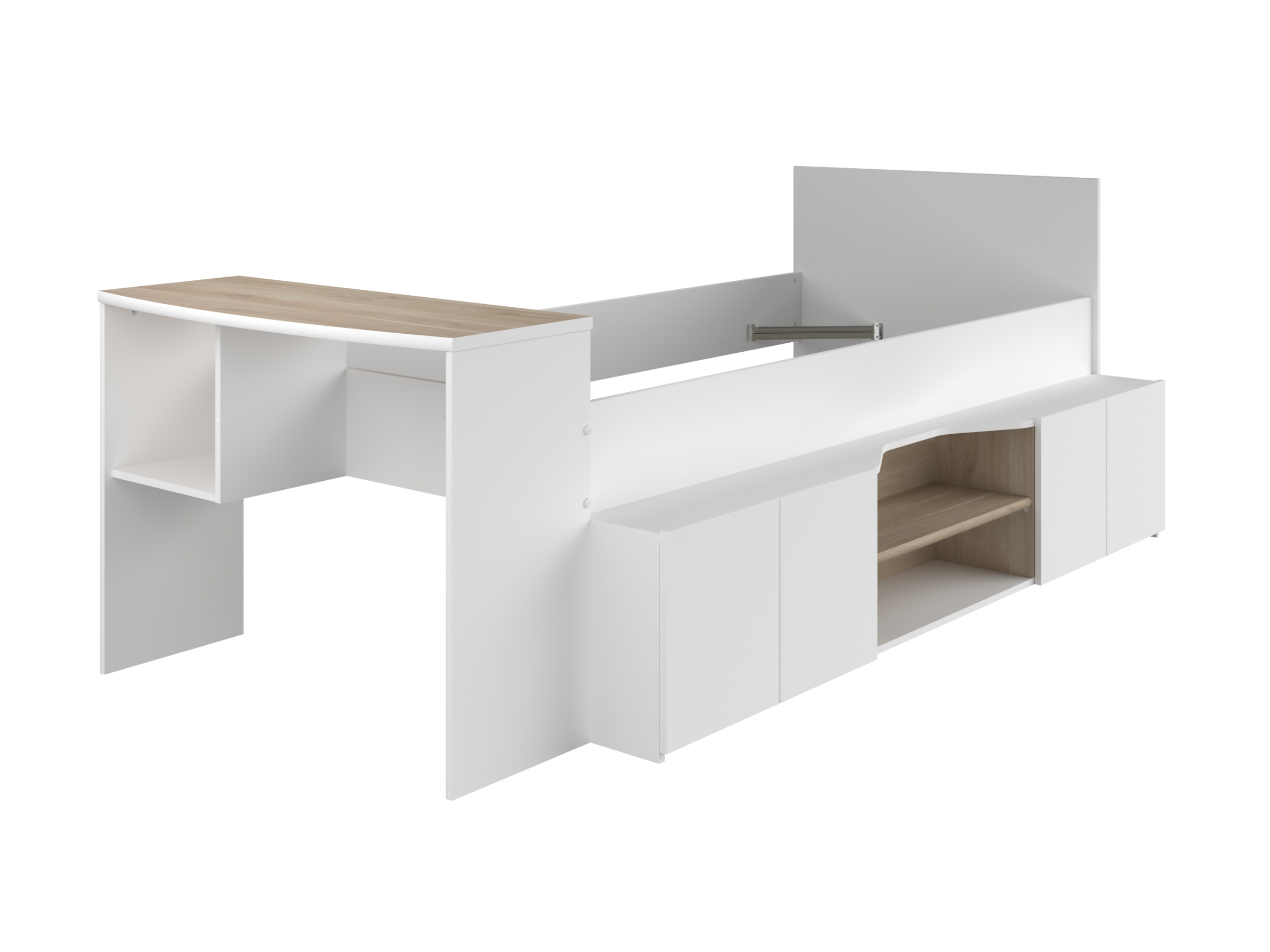 Cleo Multifunksjonell Juniorseng med Skrivebord 90x200 - Hvit/Natur