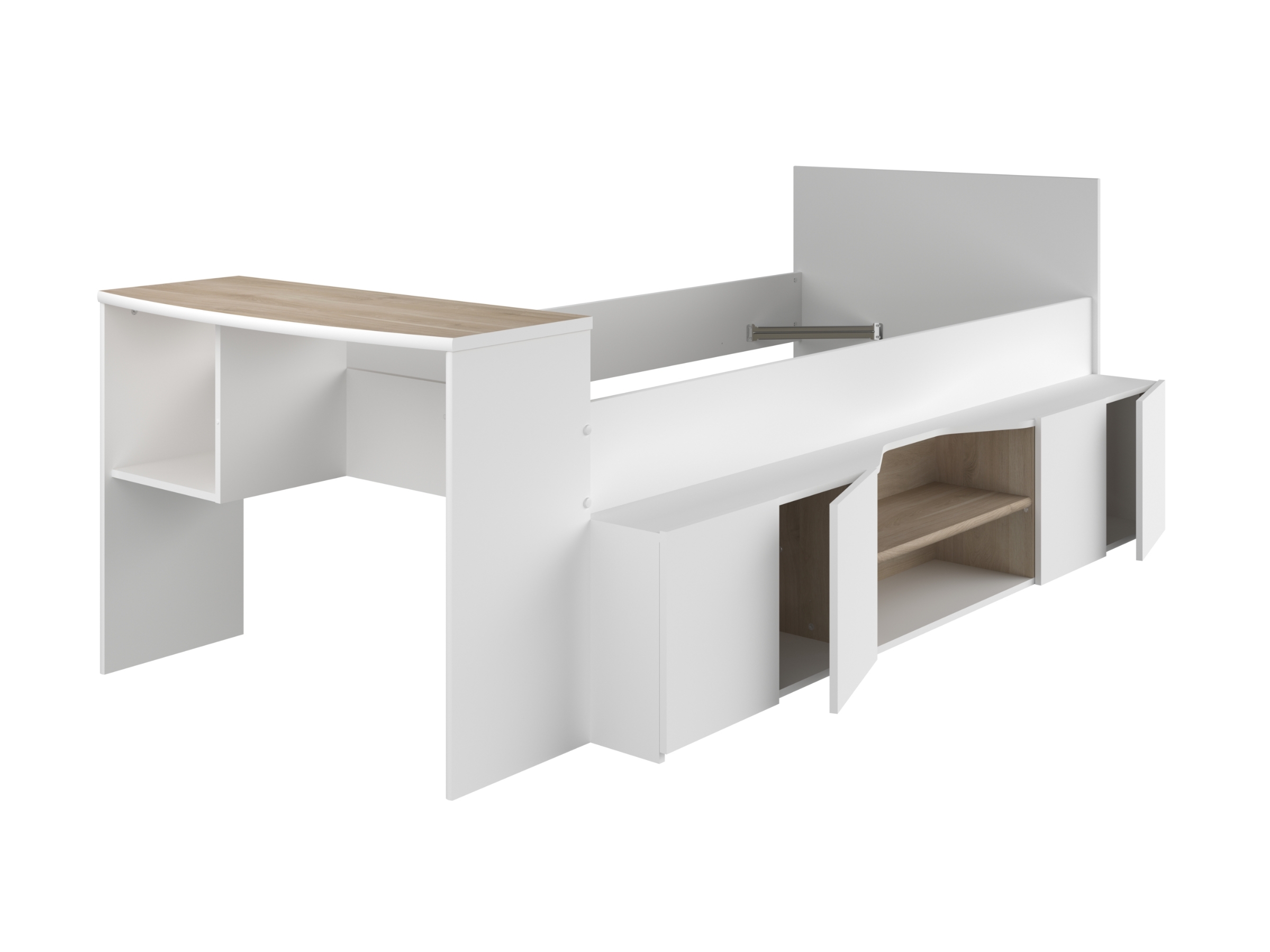 Cleo Multifunksjonell Juniorseng med Skrivebord 90x200 - Hvit/Natur