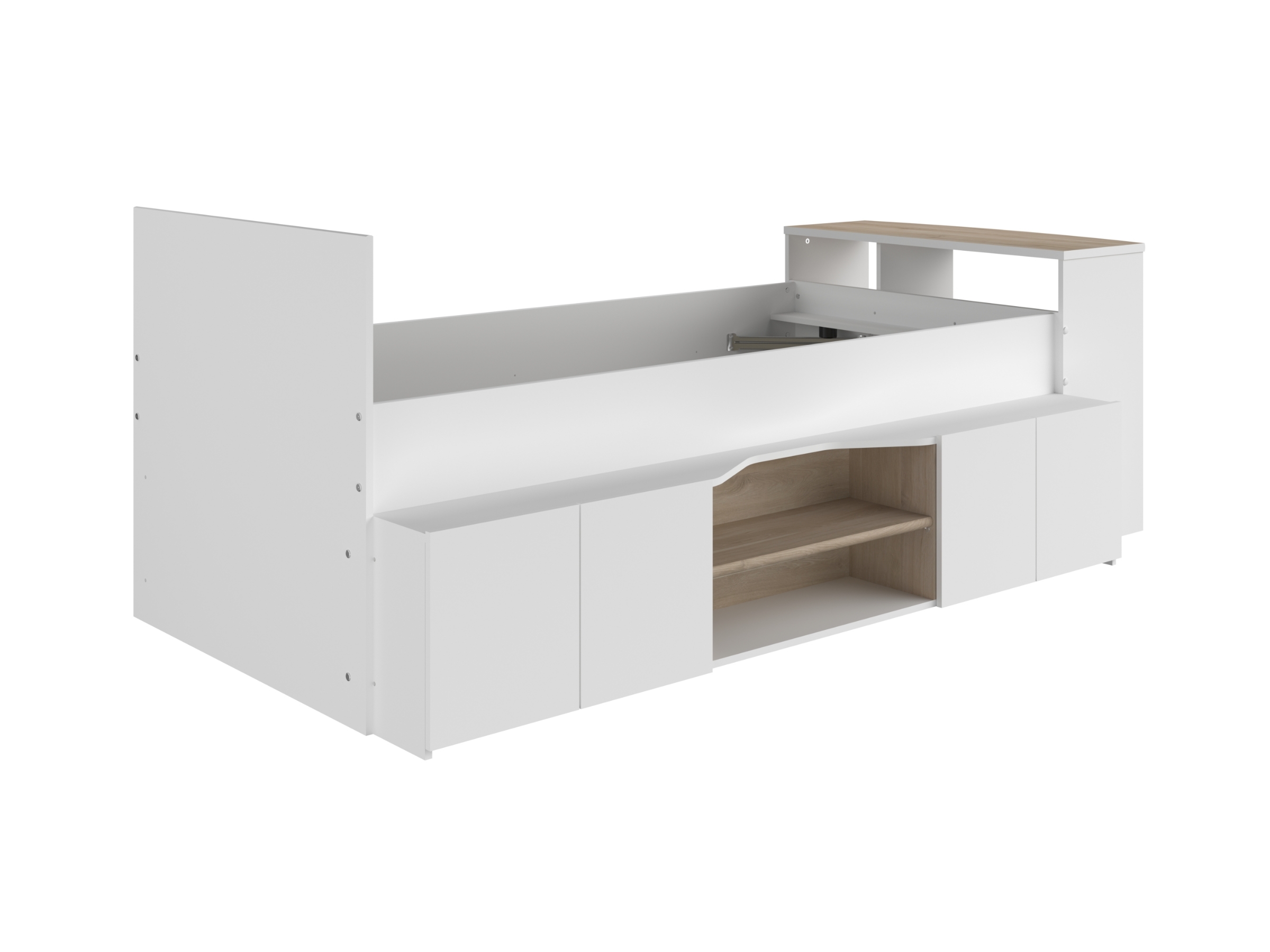 Cleo Multifunksjonell Juniorseng med Skrivebord 90x200 - Hvit/Natur