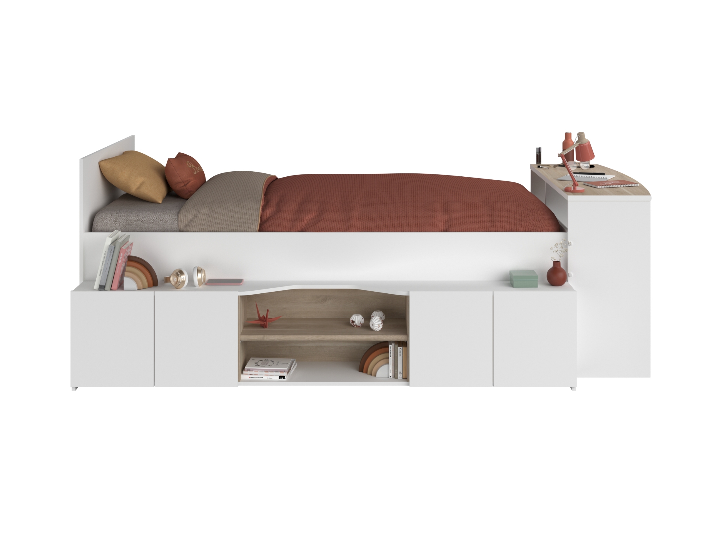 Cleo Multifunksjonell Juniorseng med Skrivebord 90x200 - Hvit/Natur