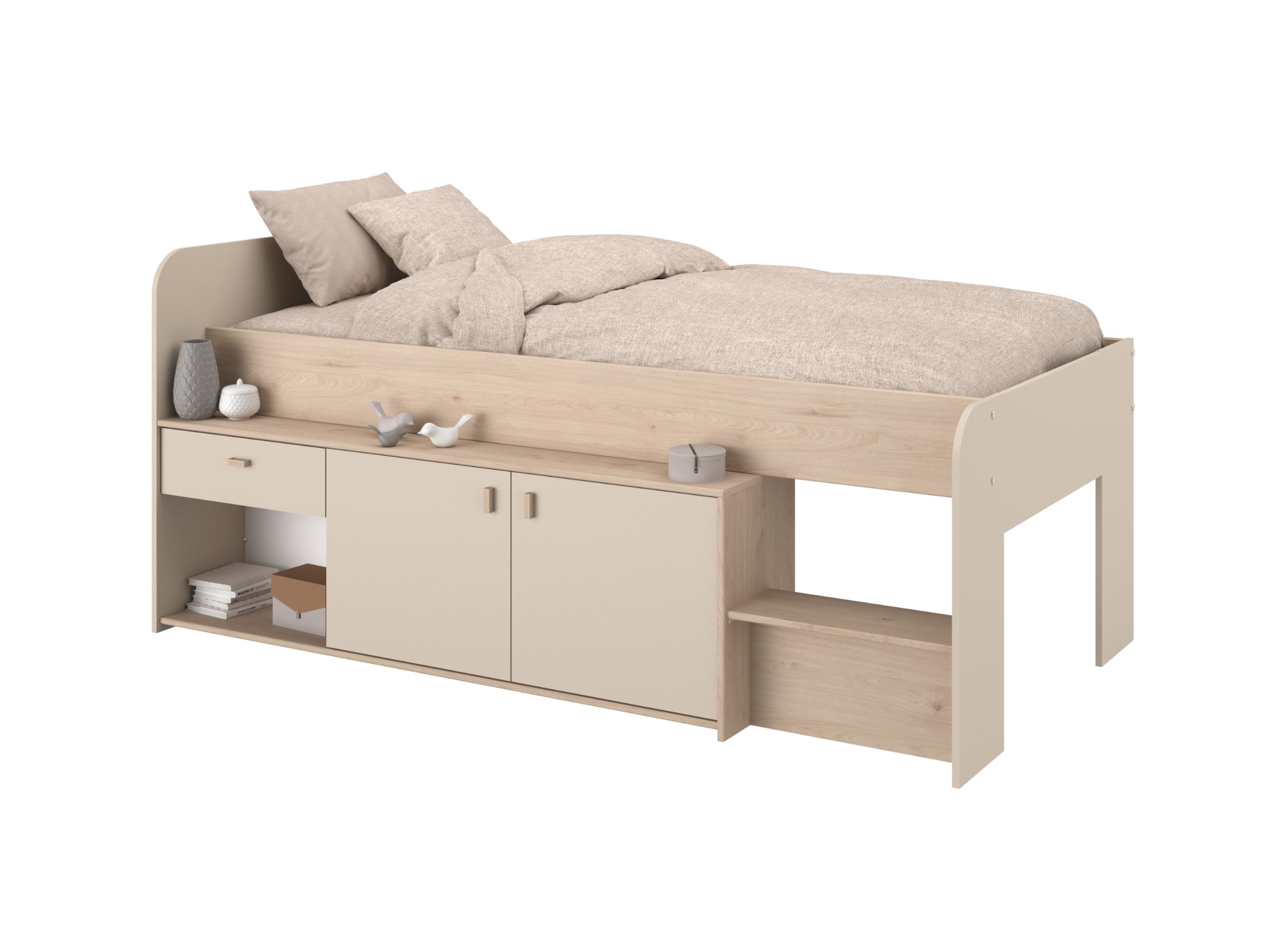 Ella Halvhøy Barneseng med Oppbevaring 90x200 - Beige