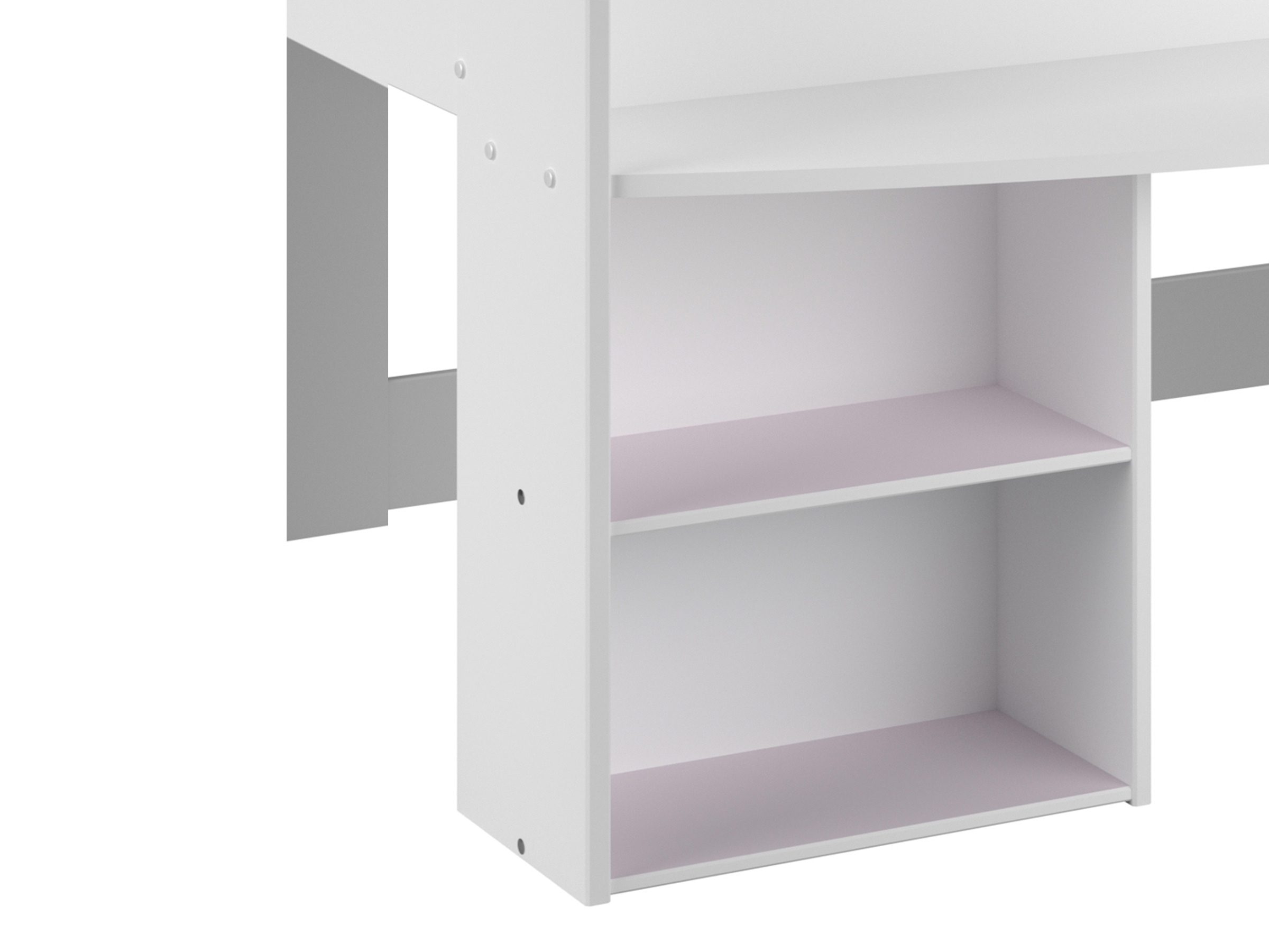Pirouette Halvhøy Seng med Skrivebord 90x200 - Hvit/Grå/Rosa