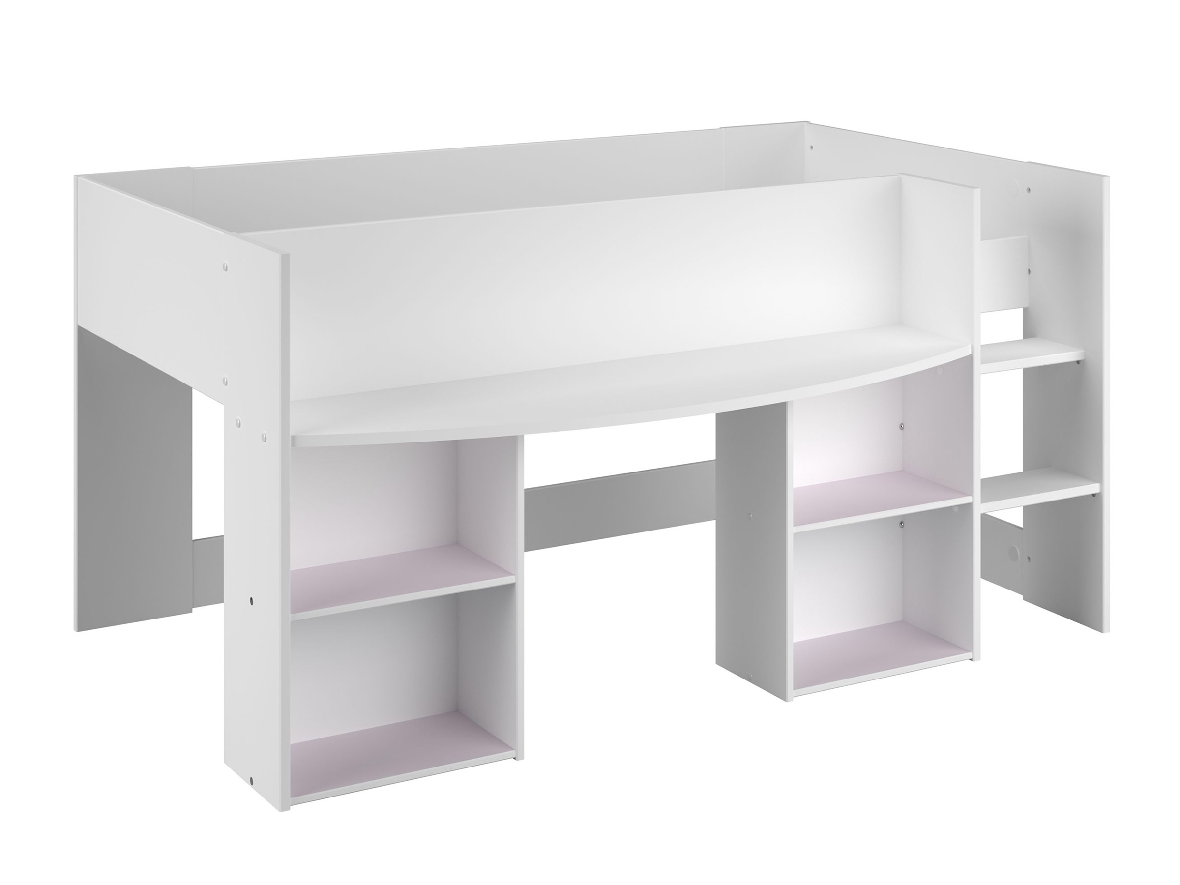 Pirouette Halvhøy Seng med Skrivebord 90x200 - Hvit/Grå/Rosa