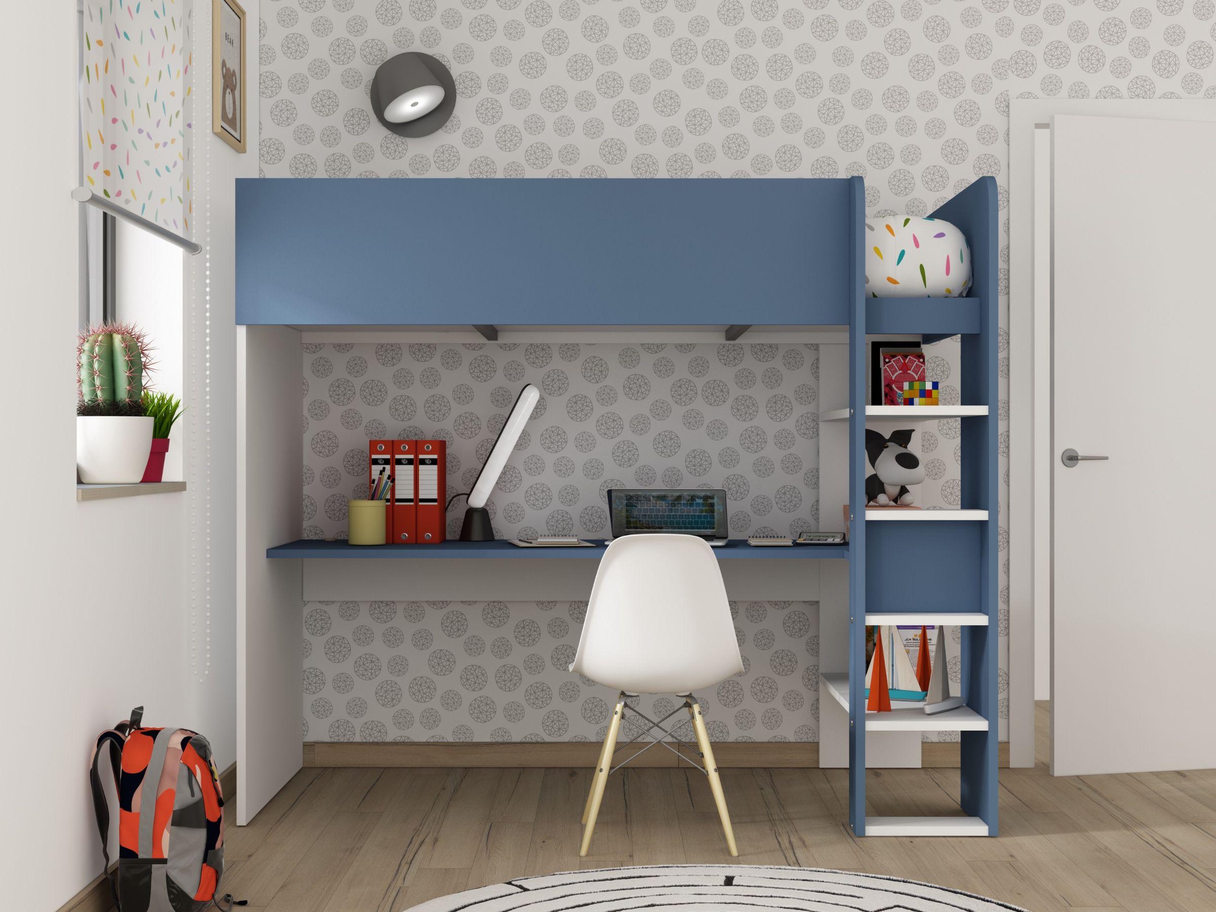Trasman Loftseng med Skrivebord 90x200 - Blå