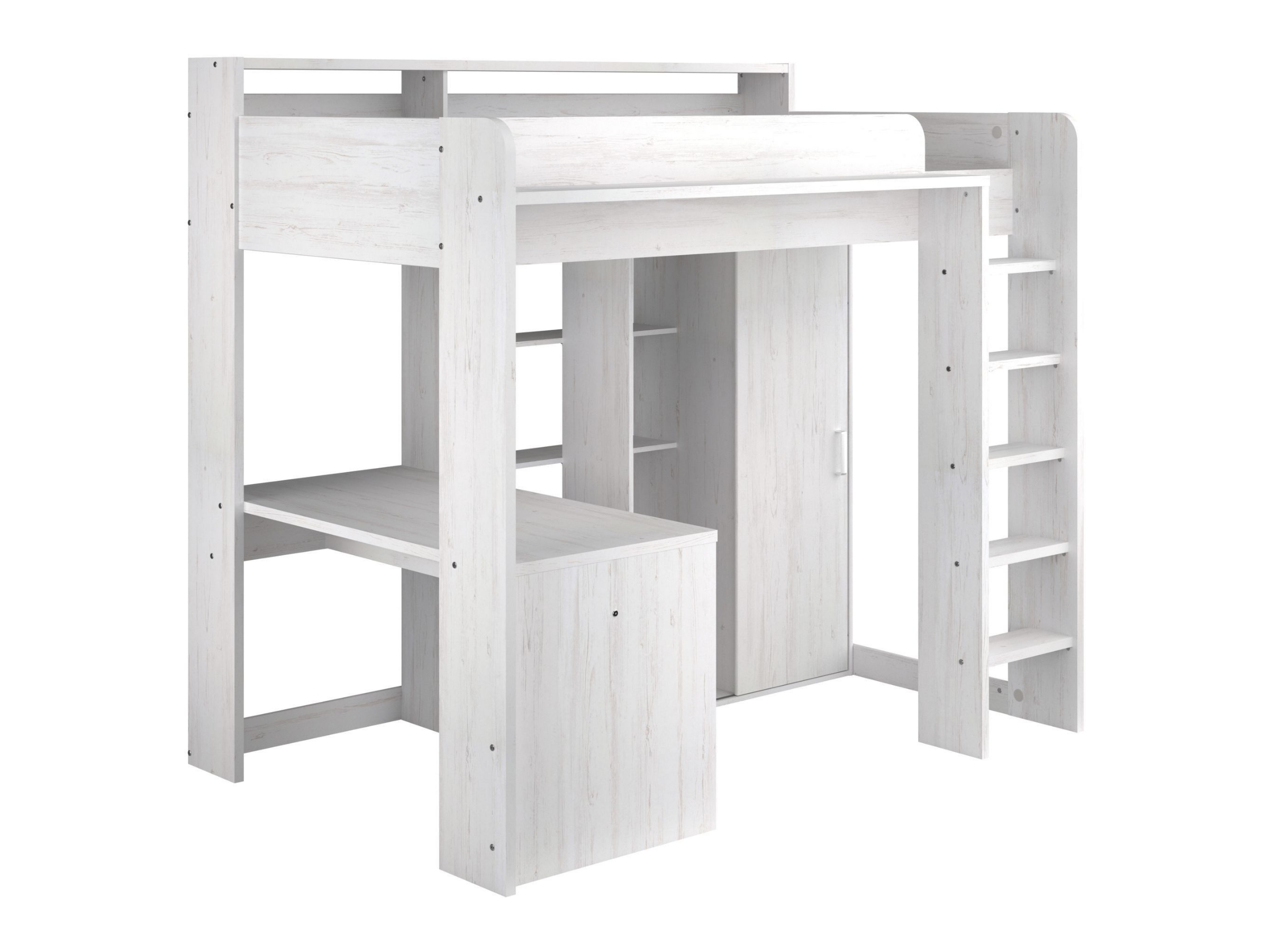 Higher Multifunksjonell seng med Skrivebord og Garderobe 90x200 - Hvit/Natur