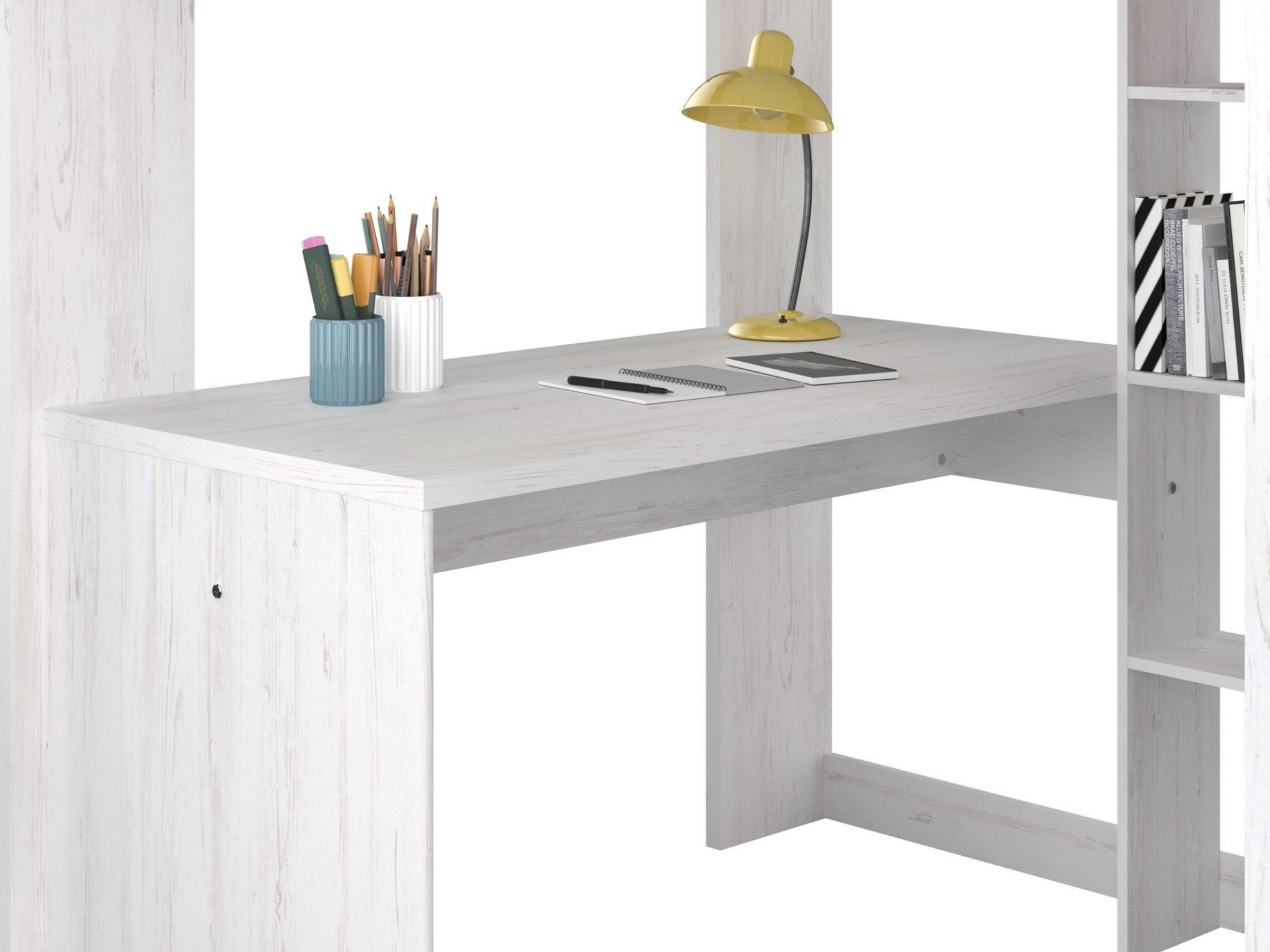 Higher Multifunksjonell seng med Skrivebord og Garderobe 90x200 - Hvit/Natur