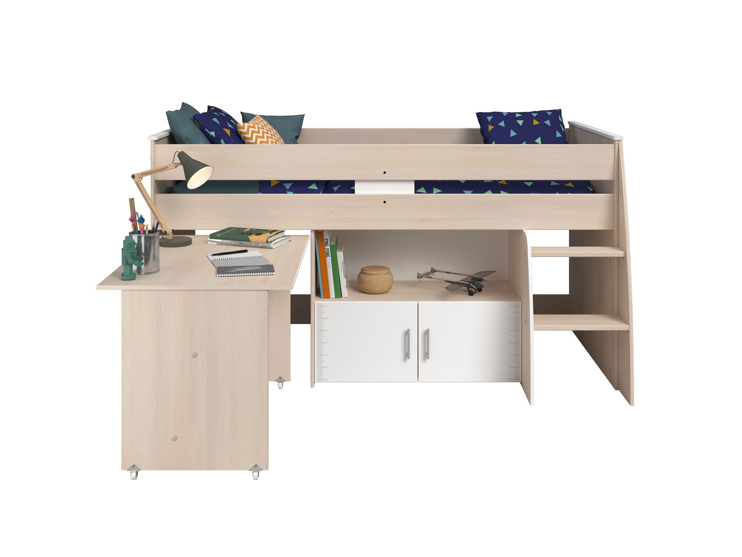 Charly Smartseng med Skrivebord 90x200 - Natur/Hvit