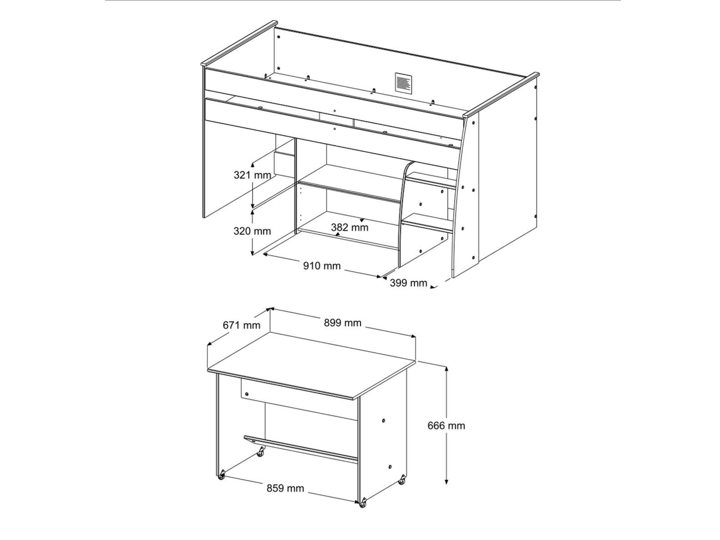 Charly Smartseng med Skrivebord 90x200 - Natur/Hvit