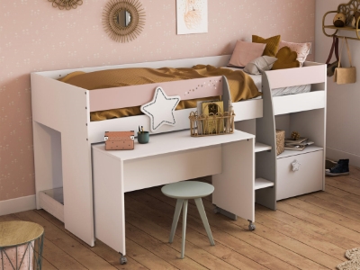 rosie-halvhoy-seng-med-skrivebord-90x200---hvitgrarosa