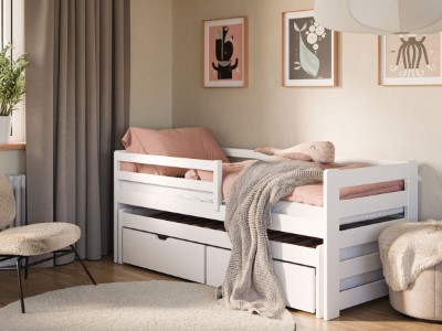 senso-barneseng-med-uttrekkbar-gjesteseng-og-skuffer-90x200---hvit