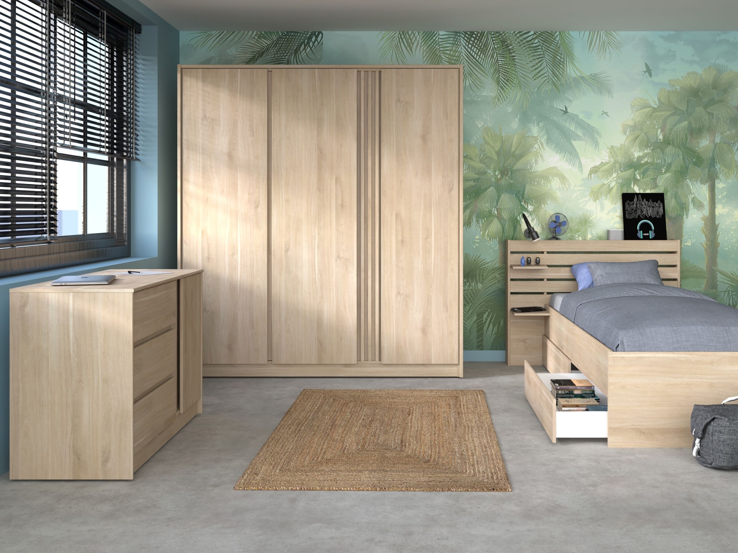 Escale Barneseng med Skuffer og Hodegavl 90x200 - Eik