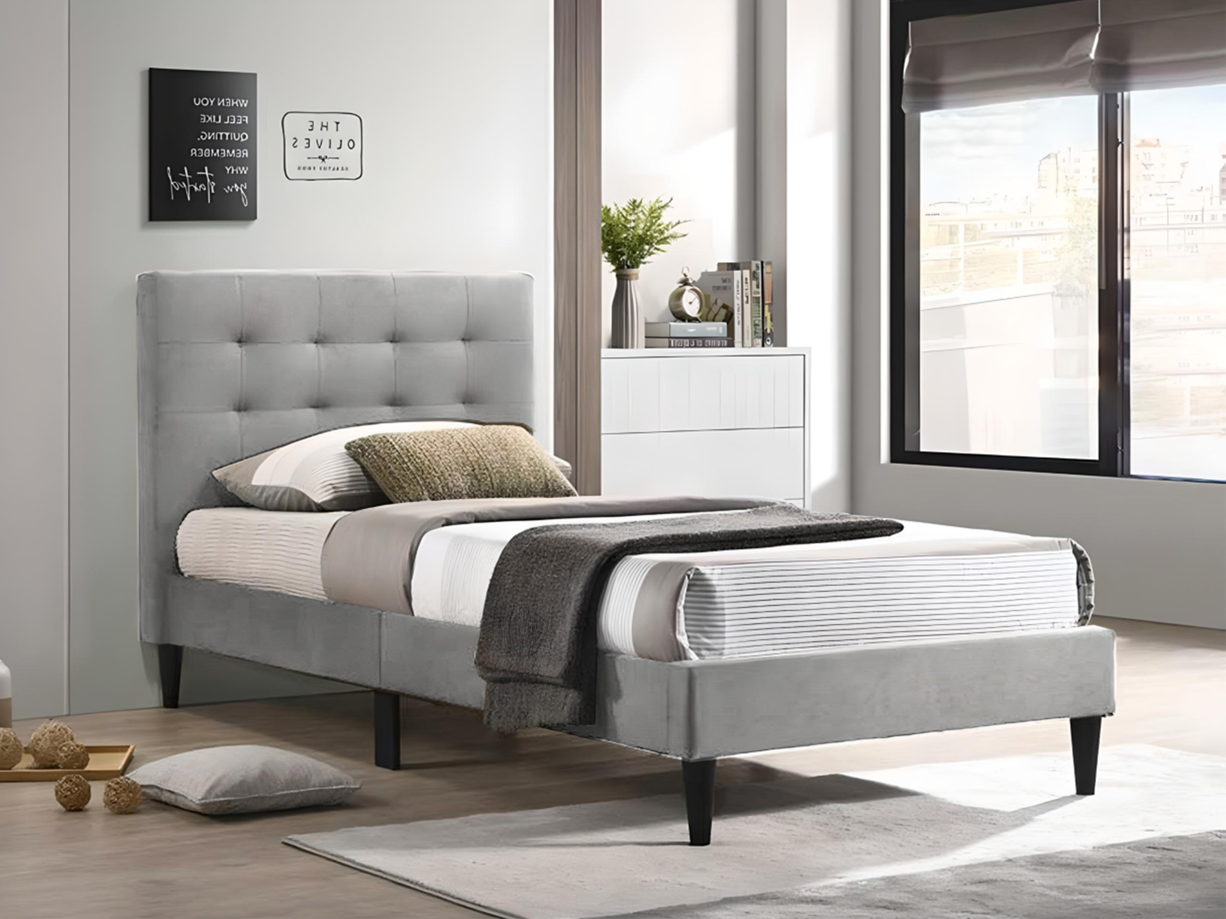 Elegance Enkeltseng med Sengegavl 90x200 - Grå