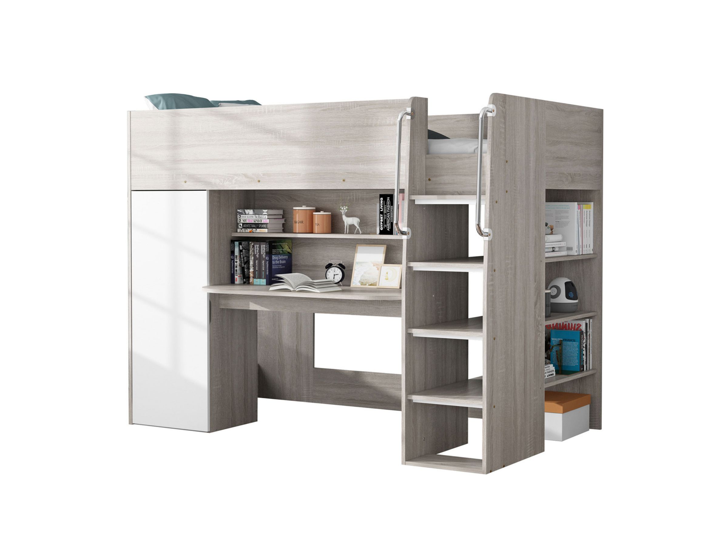 Horizon Loftseng med Skrivebord 90x200 - Hvit/Lys grå