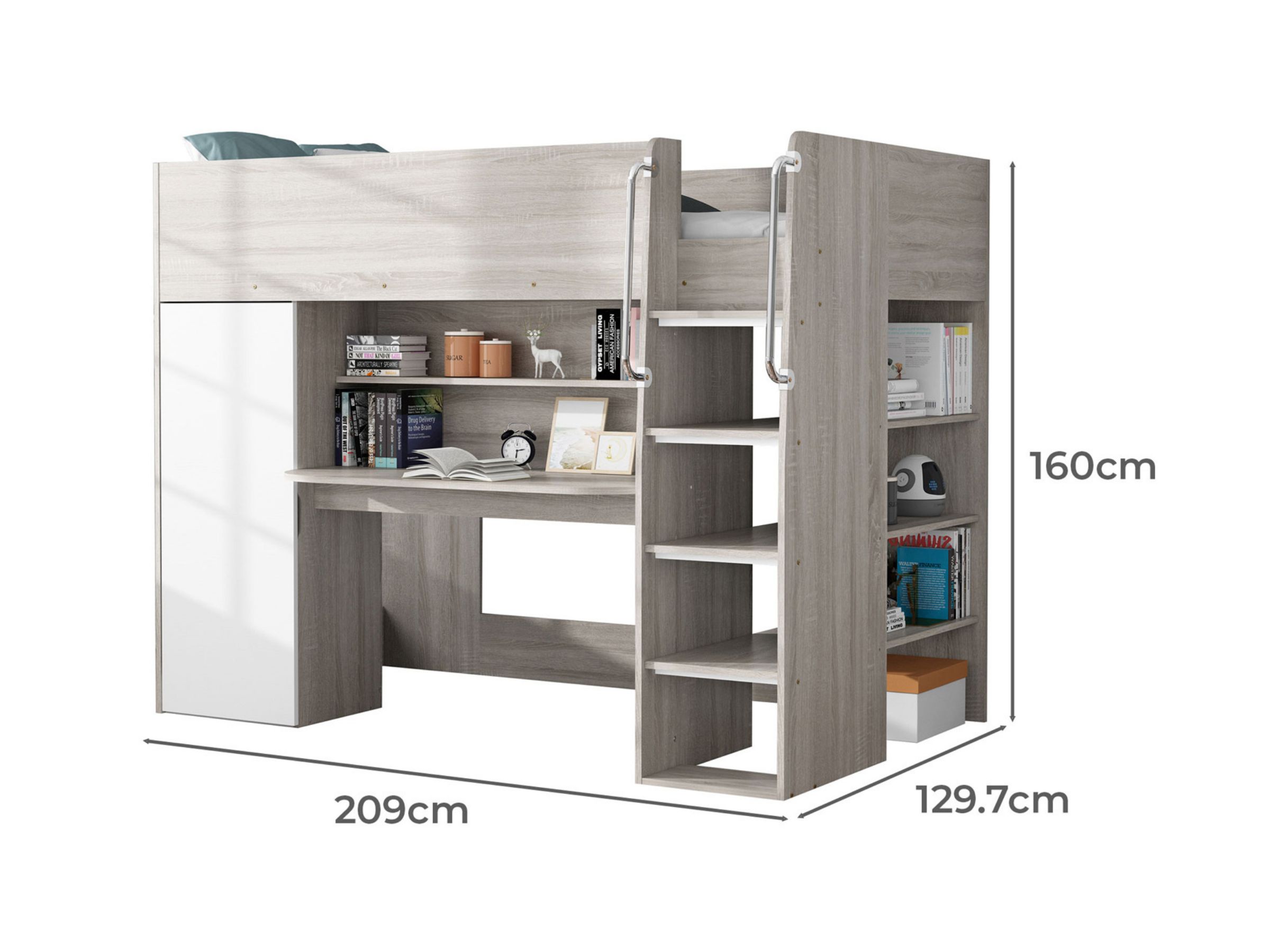 Horizon Loftseng med Skrivebord 90x200 - Hvit/Lys grå