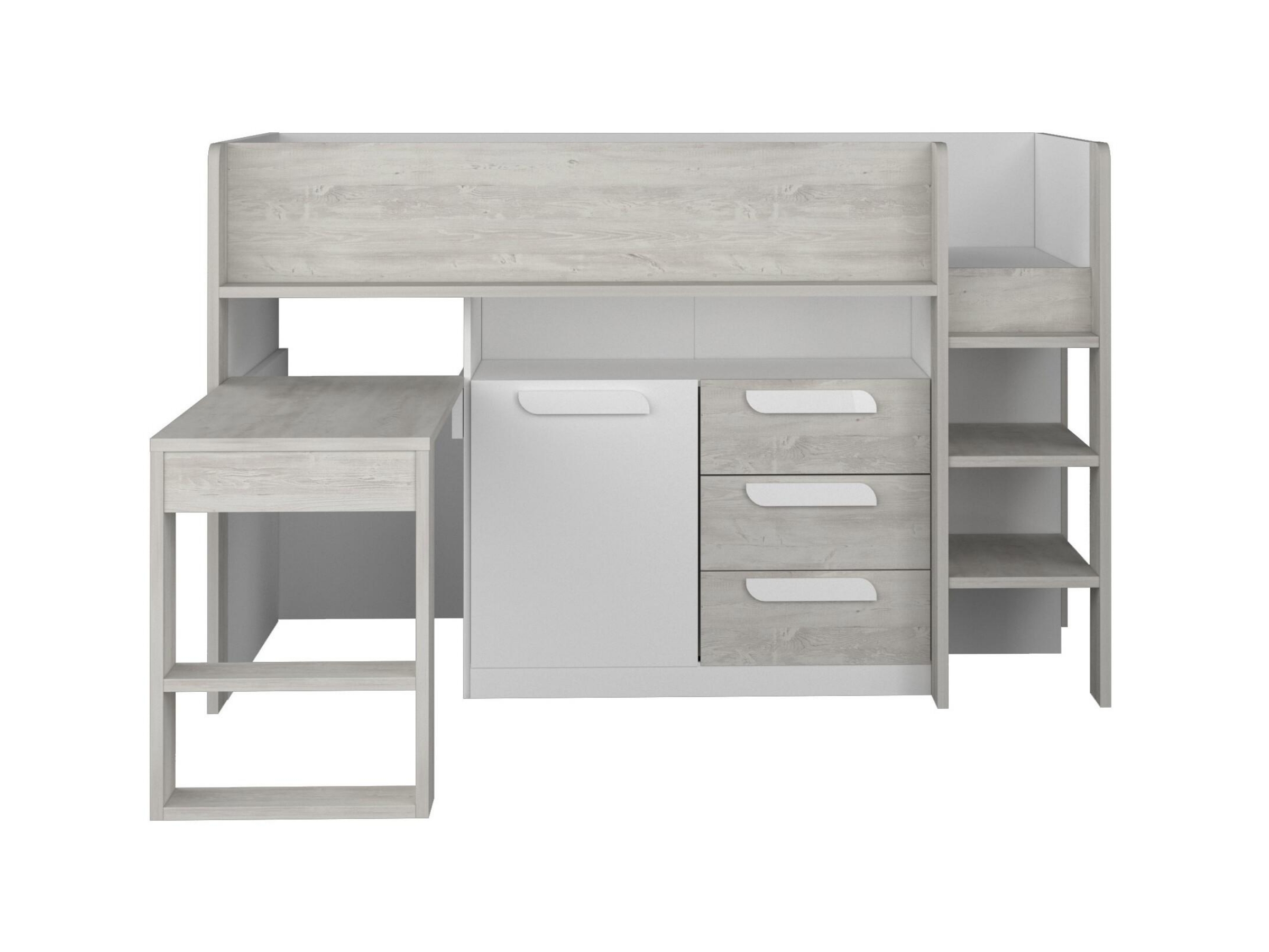 Exclusive Halvhøy Seng med Skrivebord 90x200 - Hvit/Natur