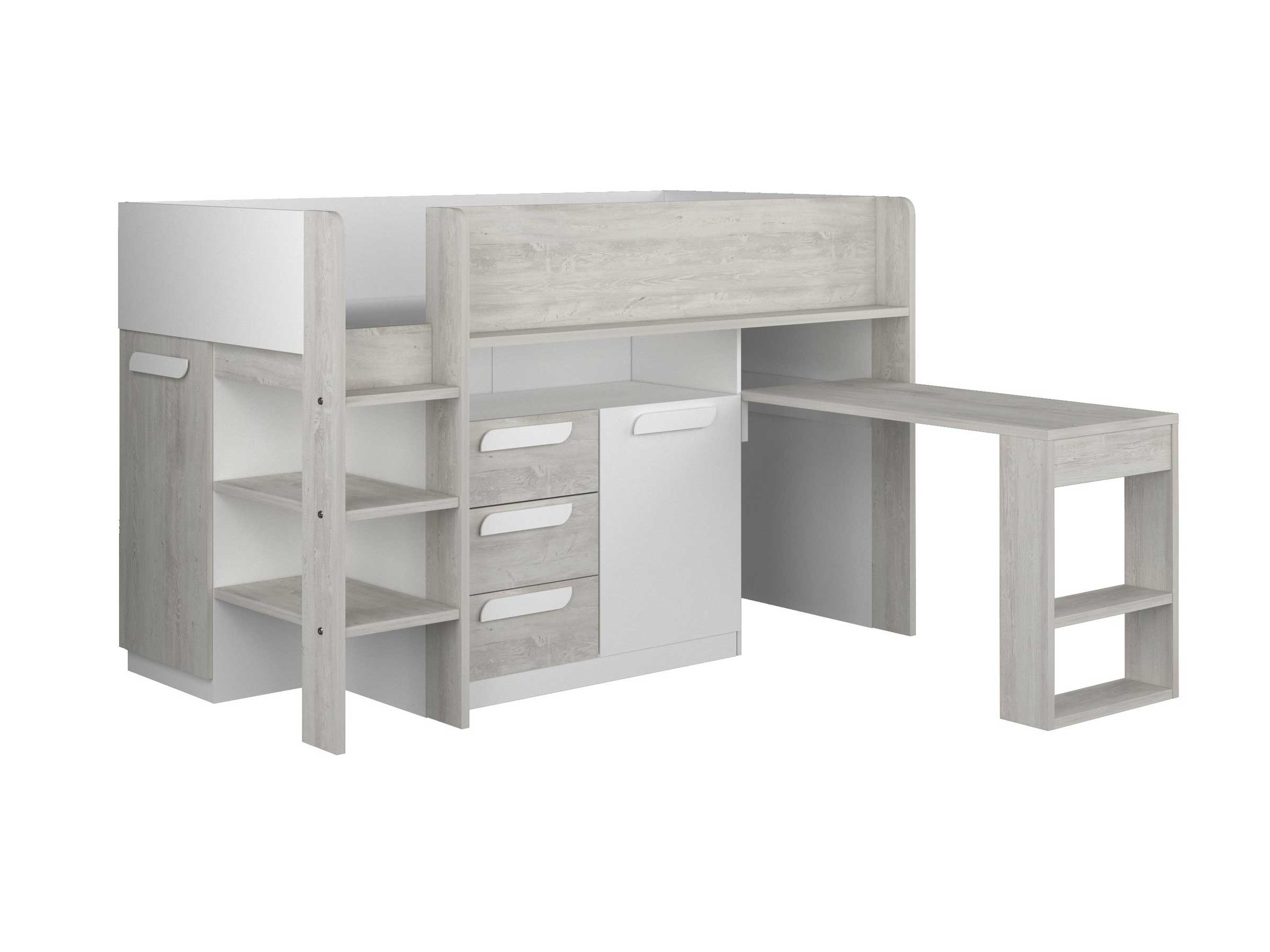 Exclusive Halvhøy Seng med Skrivebord 90x200 - Hvit/Natur