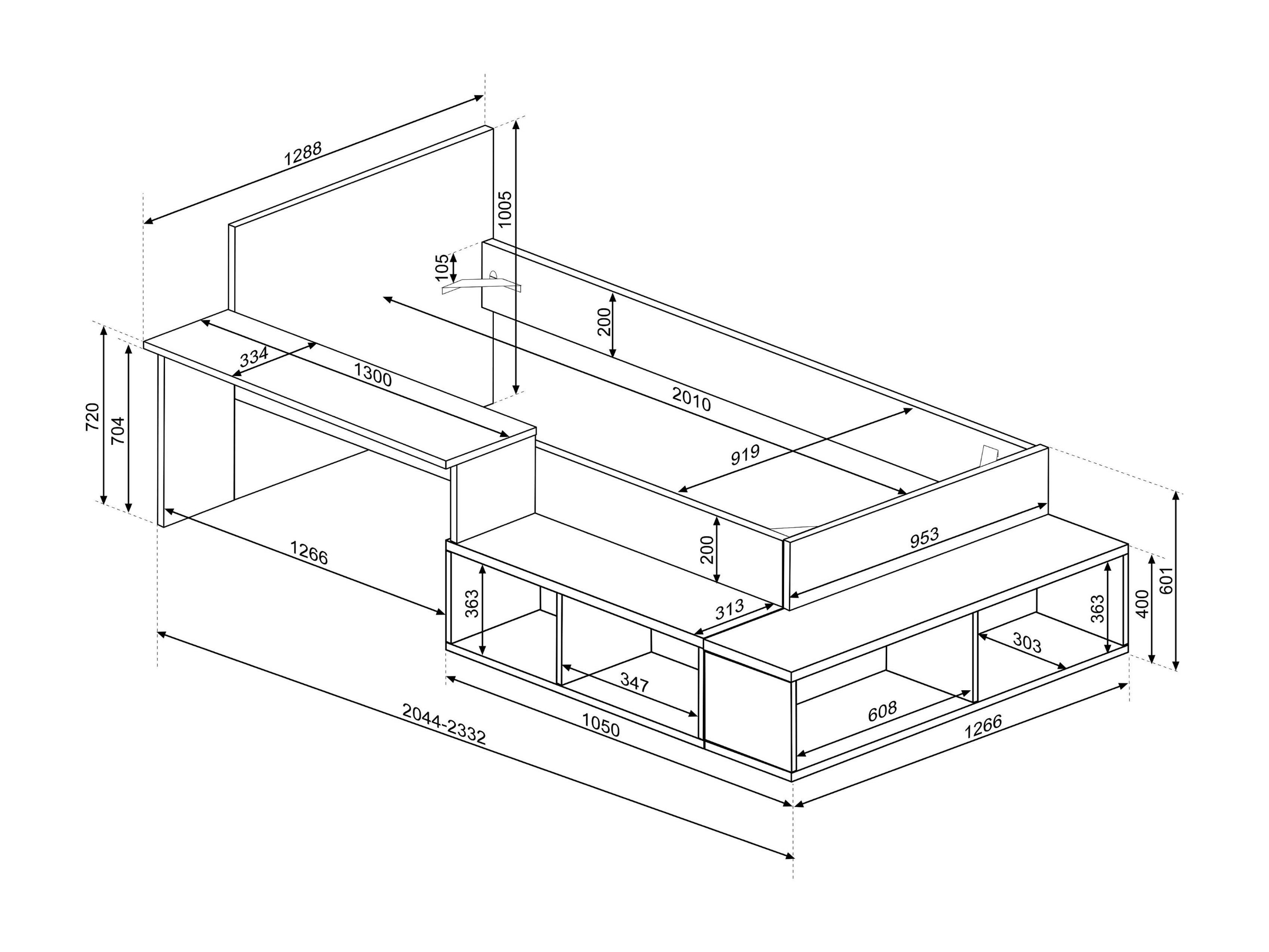 Blake Barneseng med Oppbevaring og Skrivebord 90x200 - Rosa/Natur
