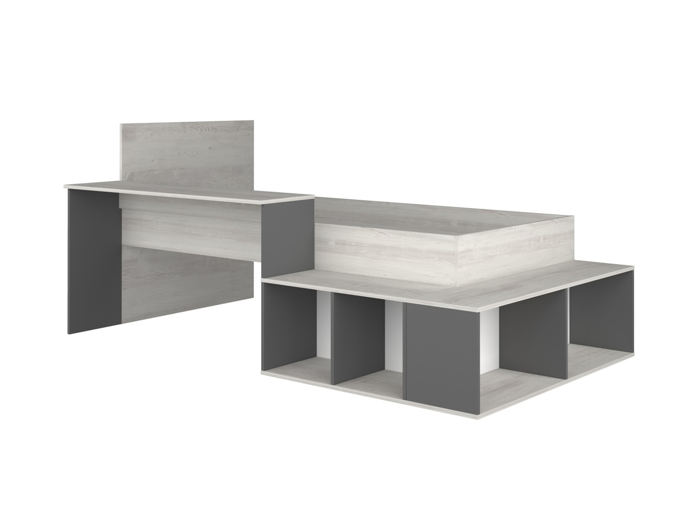 Blake Barneseng med Oppbevaring og Skrivebord 90x200 - Sort/Natur