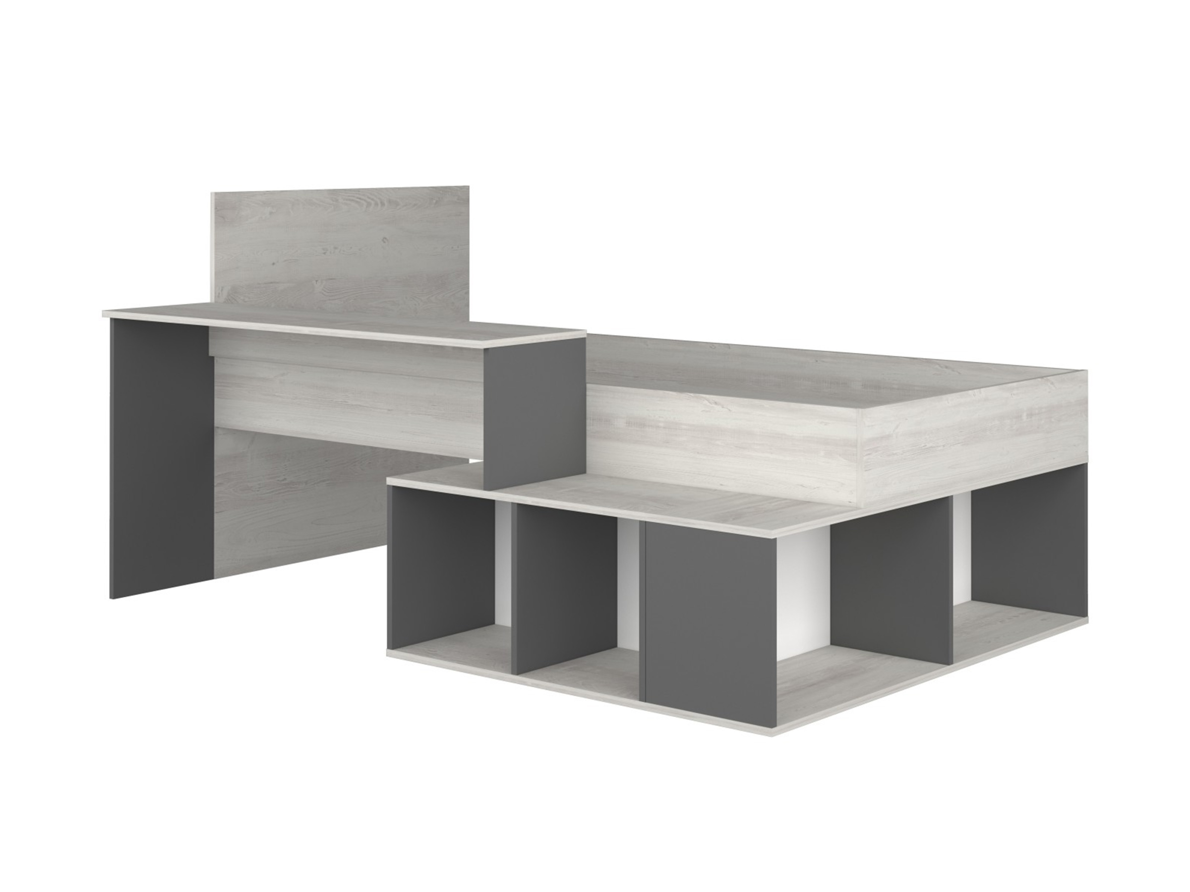 Blake Barneseng med Oppbevaring og Skrivebord 90x200 - Sort/Natur