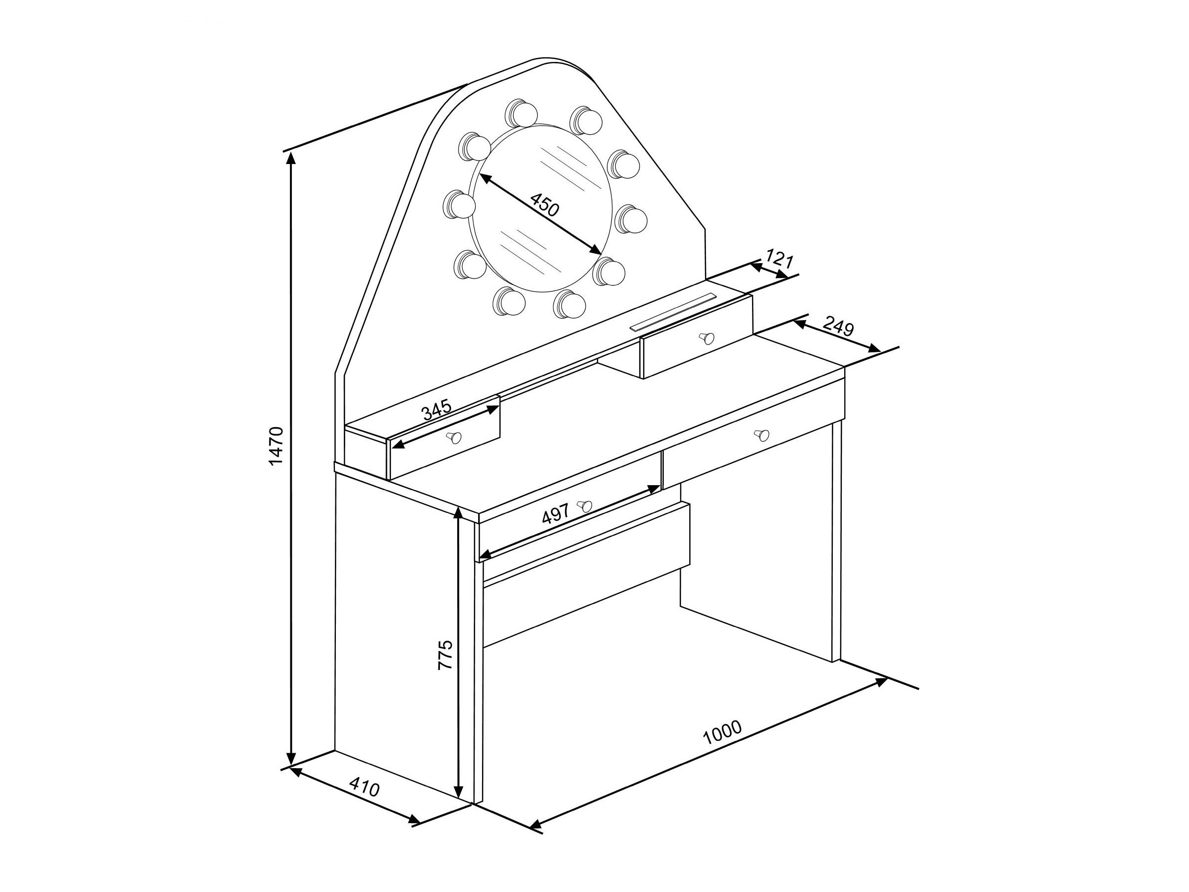 Star Sminkebord 100 - Rosa/Hvit