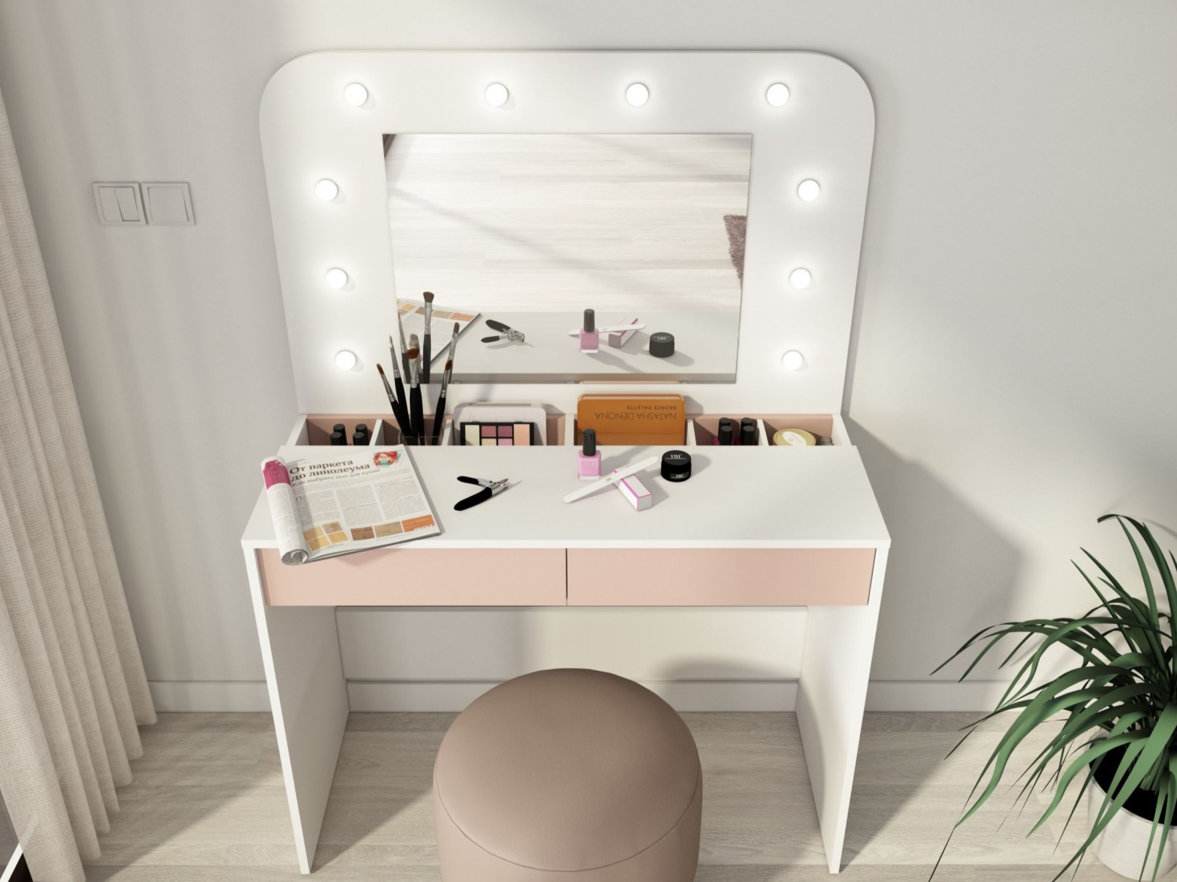Glow Sminkebord 100 - Rosa/Hvit