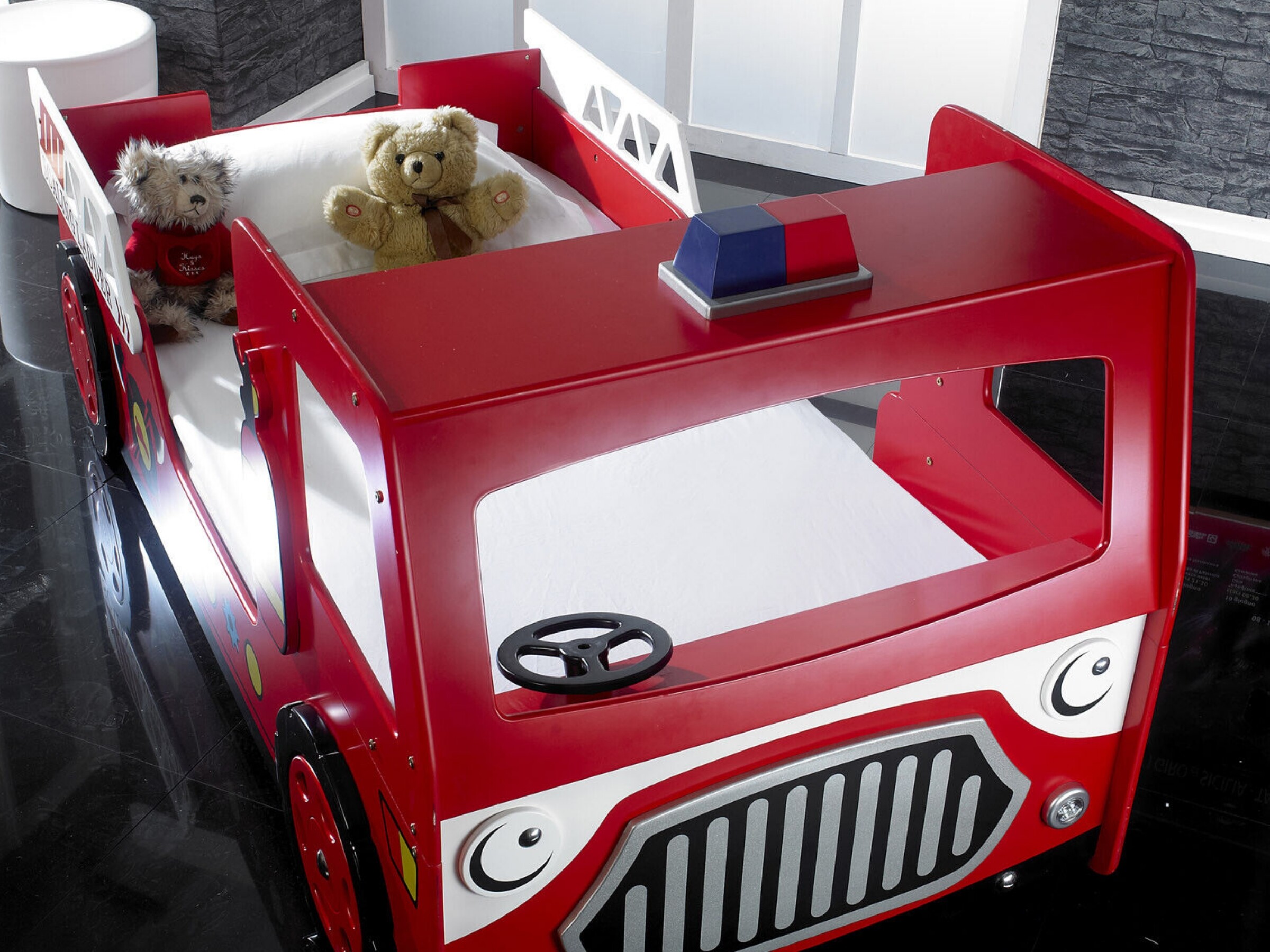 Brannbilseng med LED Lys 90x200 - Rød