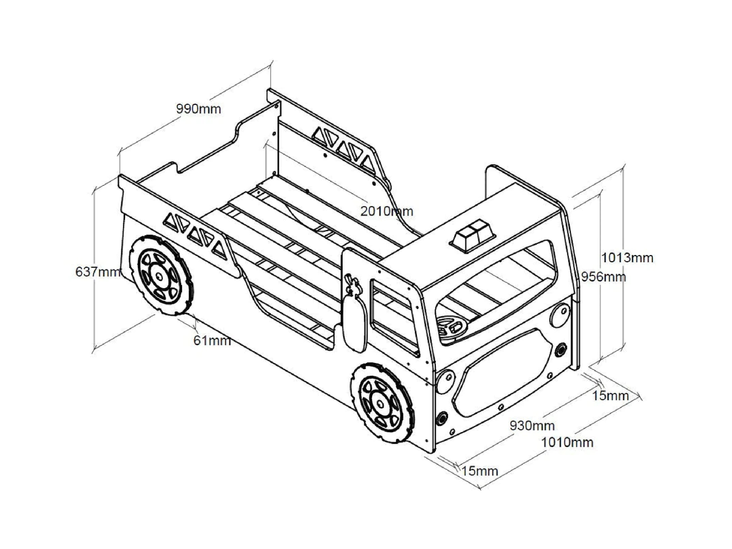 Brannbilseng med LED Lys 90x200 - Rød