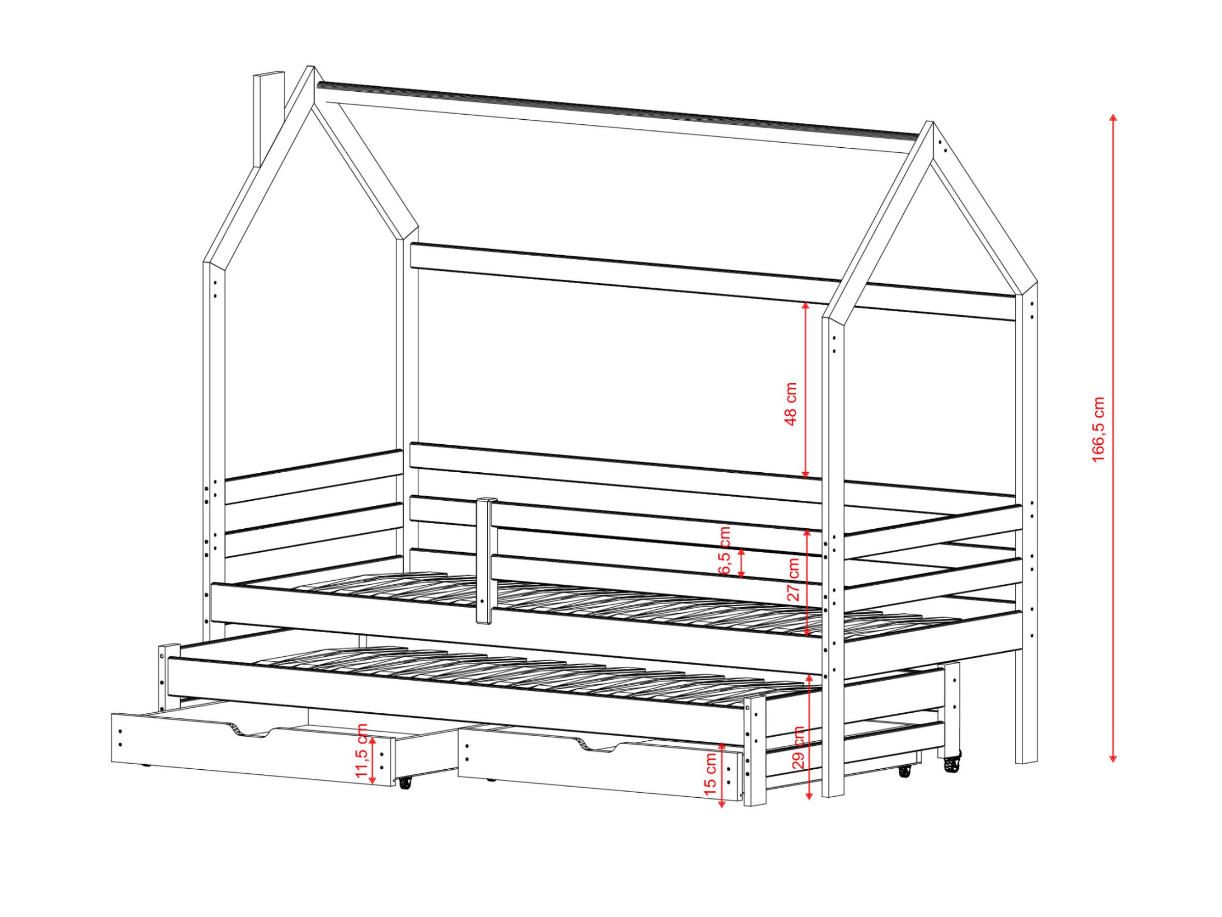 Disney Husseng med Uttrekkbar Gjesteseng og Skuffer 90x200 - Hvit