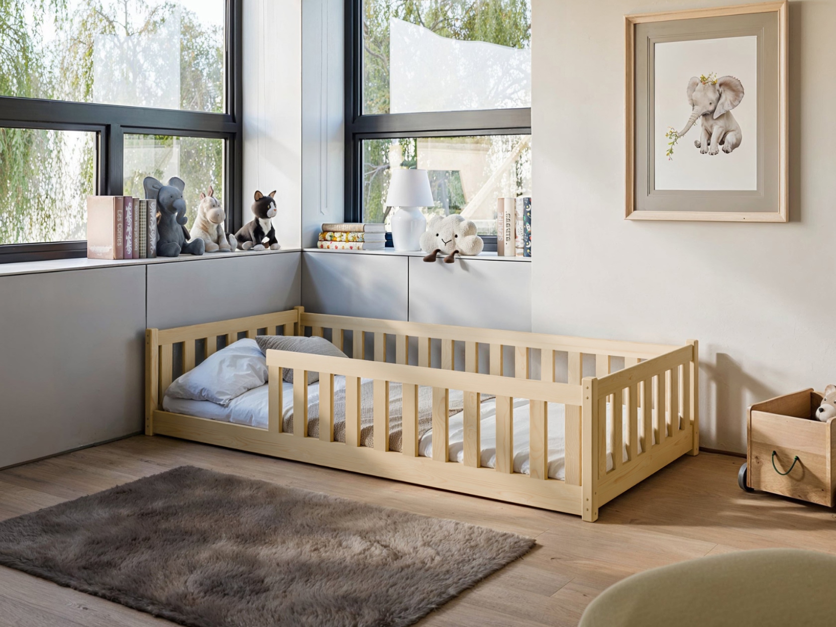 Bella Gulvseng med Lekegrind 90x200 - Natur