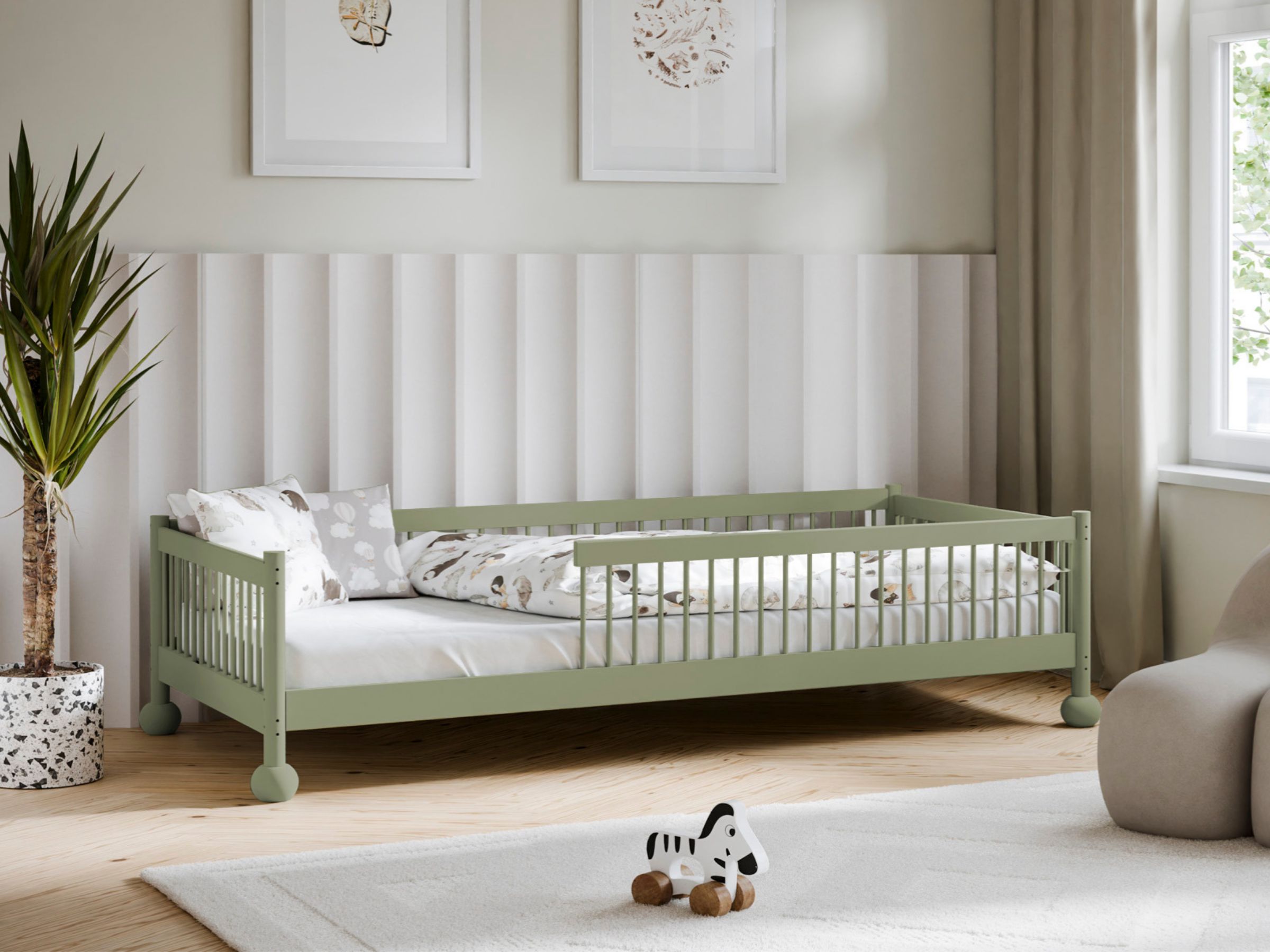 Star Barneseng med Lekegrind 80x180 - Olivengrønn