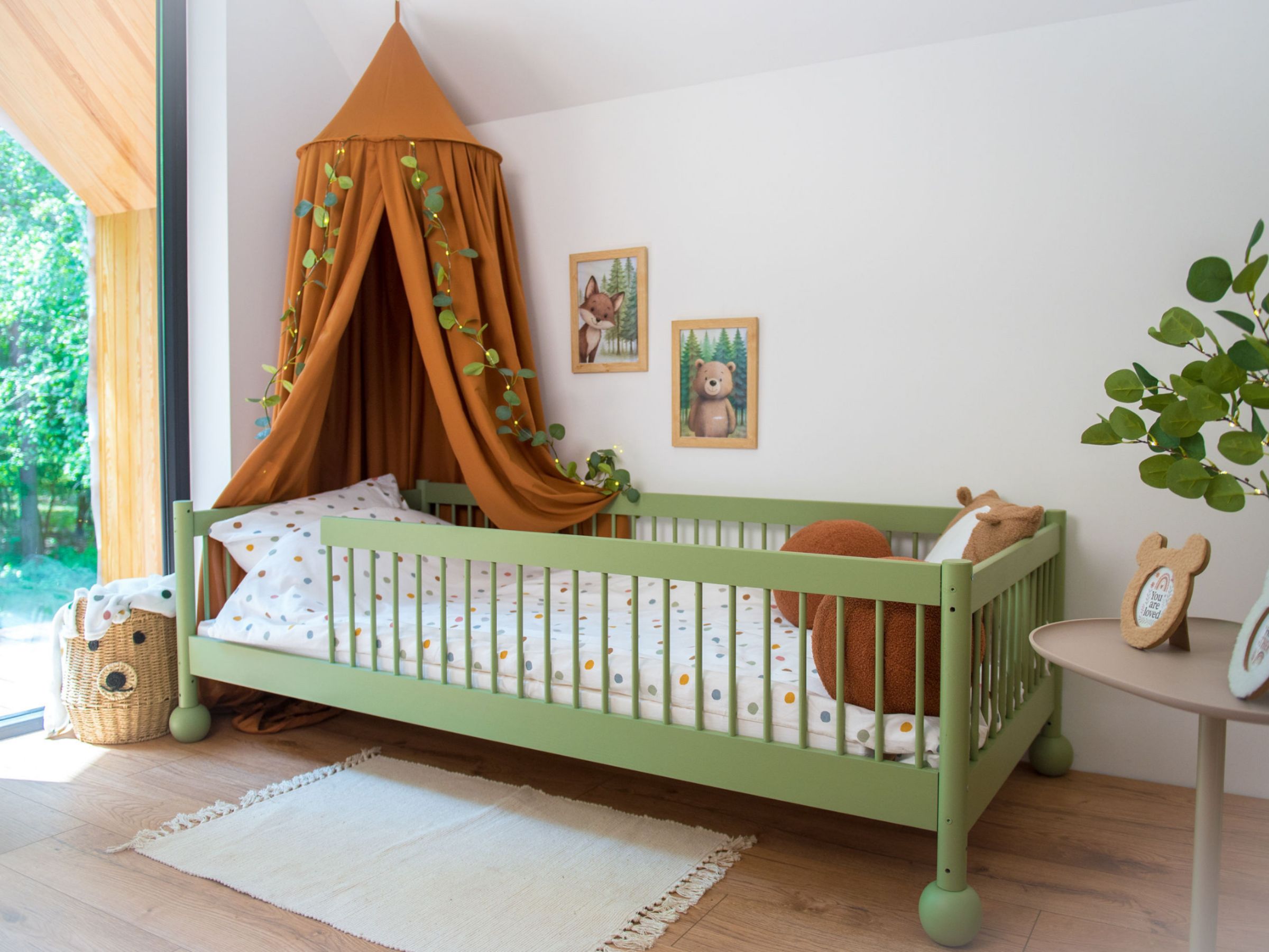 Star Barneseng med Lekegrind 80x180 - Olivengrønn